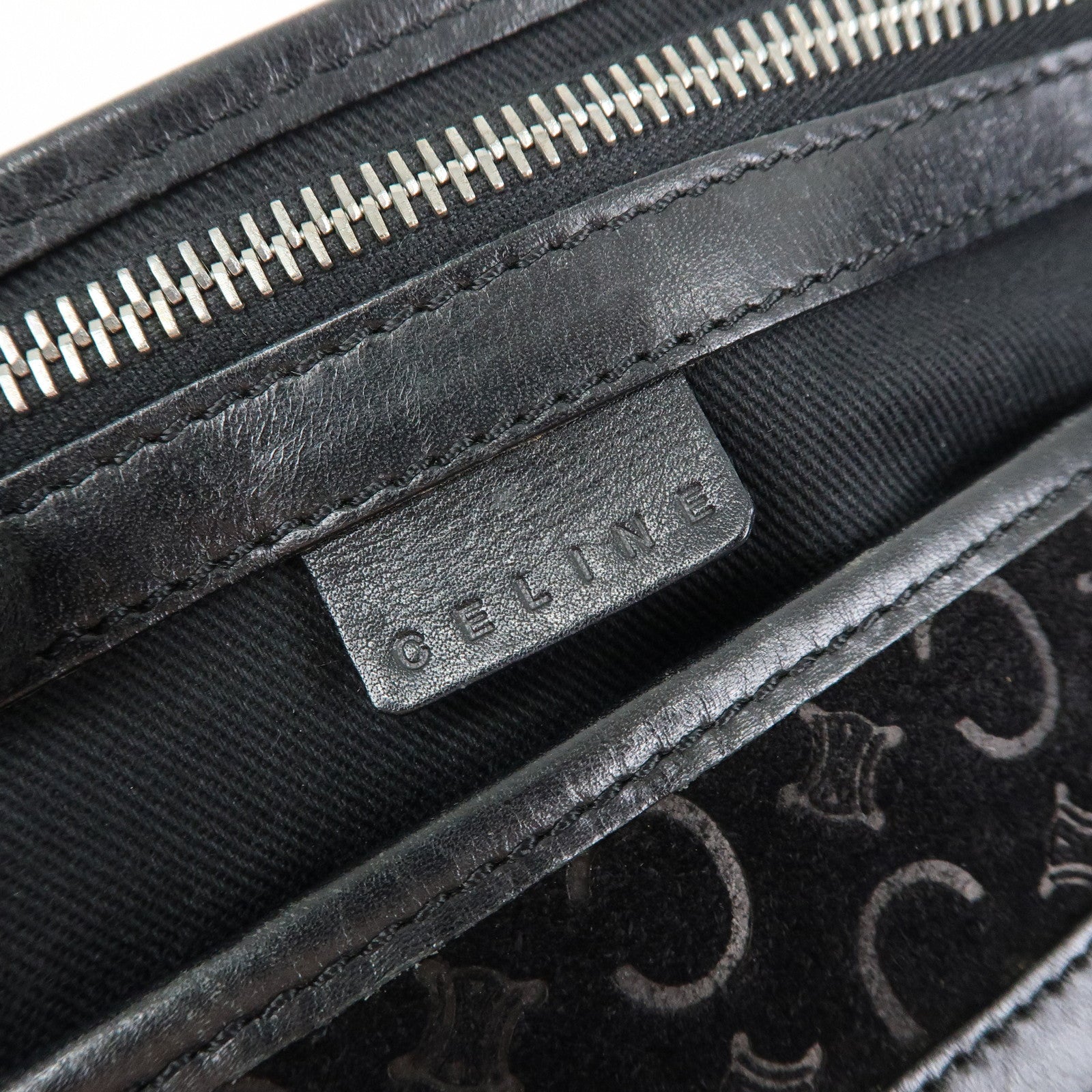 CELINE C Macadam Suede Leather Boogie Bag Hand Bag Black
