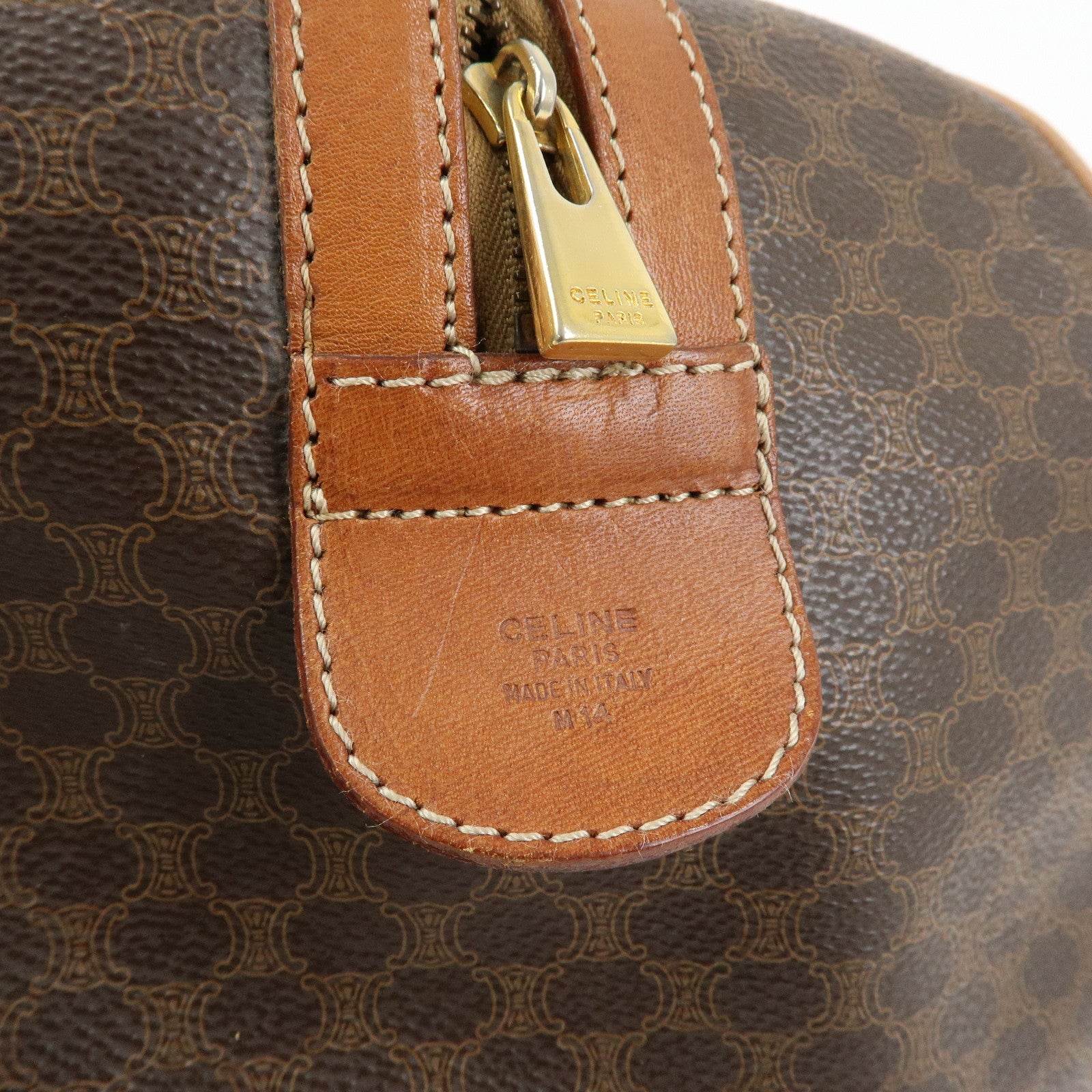 CELINE Macadam PVC Leather Boston Bag Hand Bag Brown