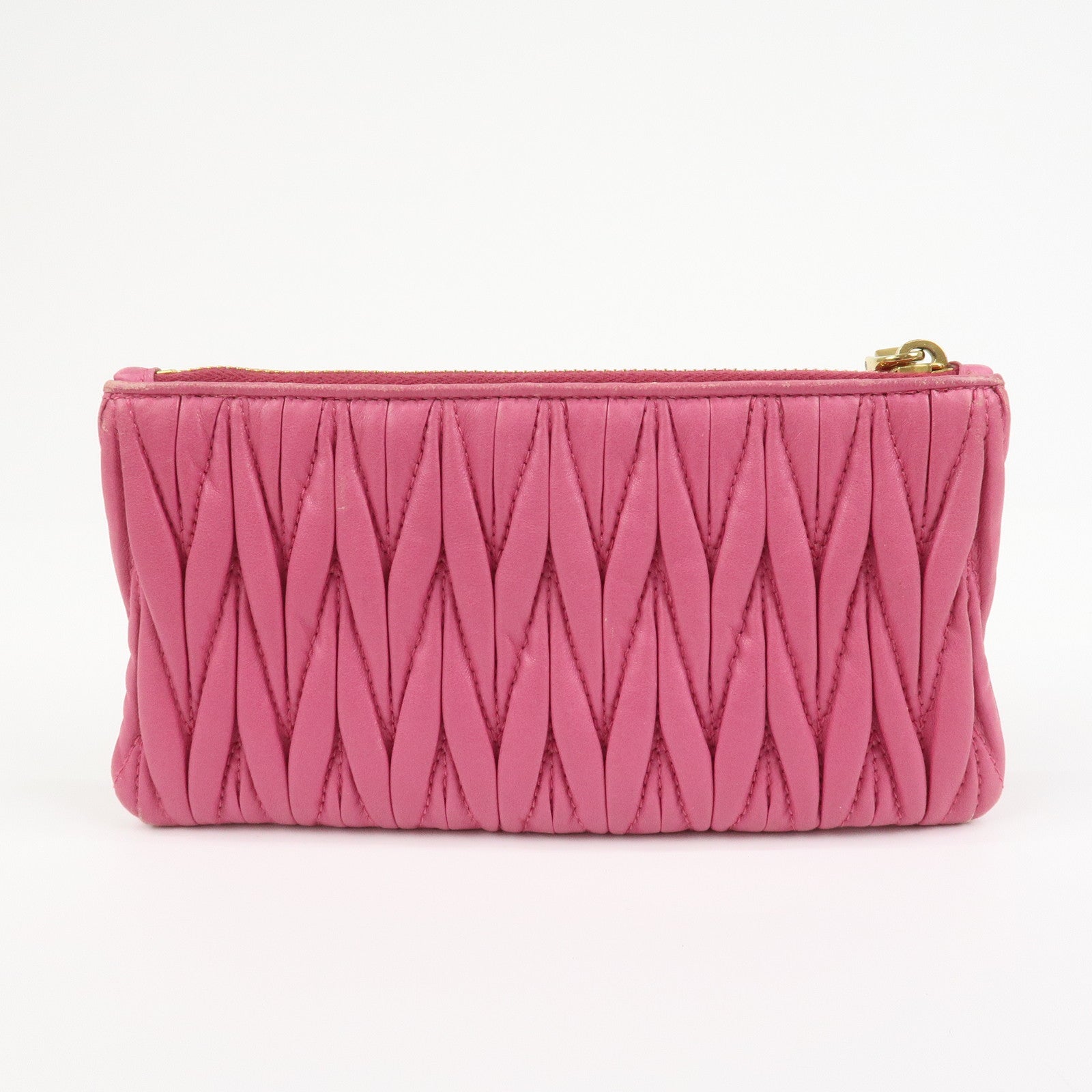 MIU MIU Matelasse Logo Leather Cosmetic Accessory Pouch Pink 5MB003