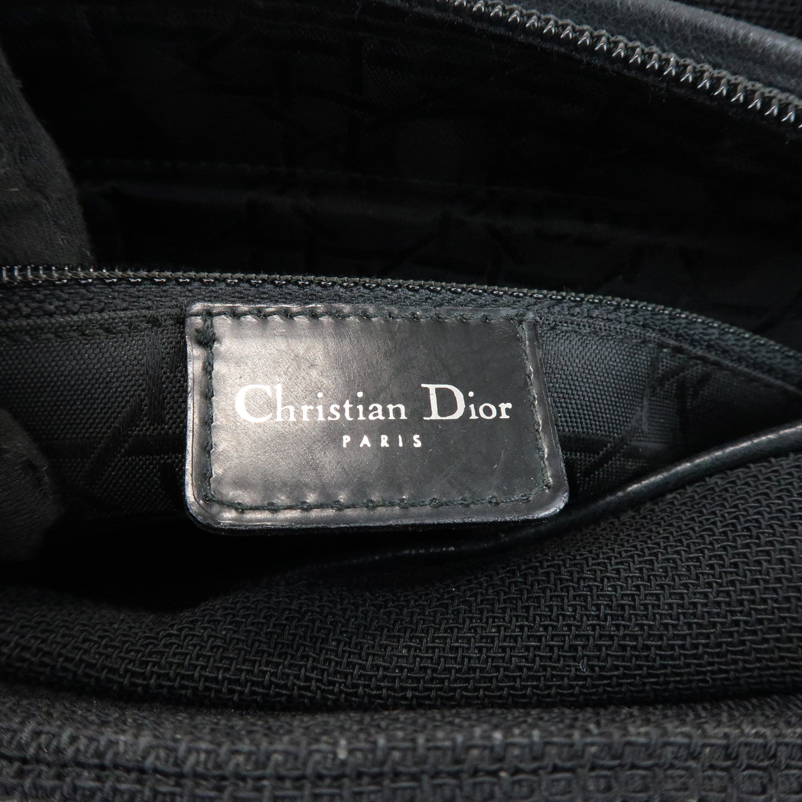 Christian Dior Lady Dior Canvas Patent Leather Hand Bag Black