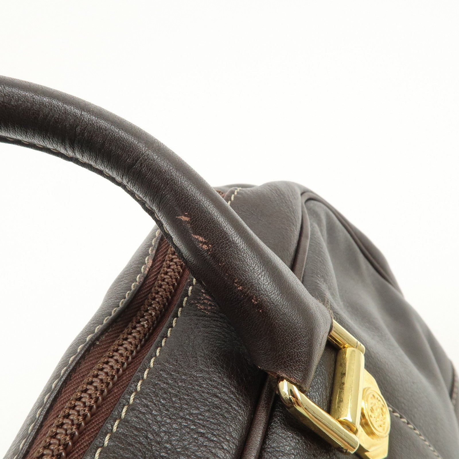 LOEWE Anagram Leather Boston Bag Hand Bag Dark Brown