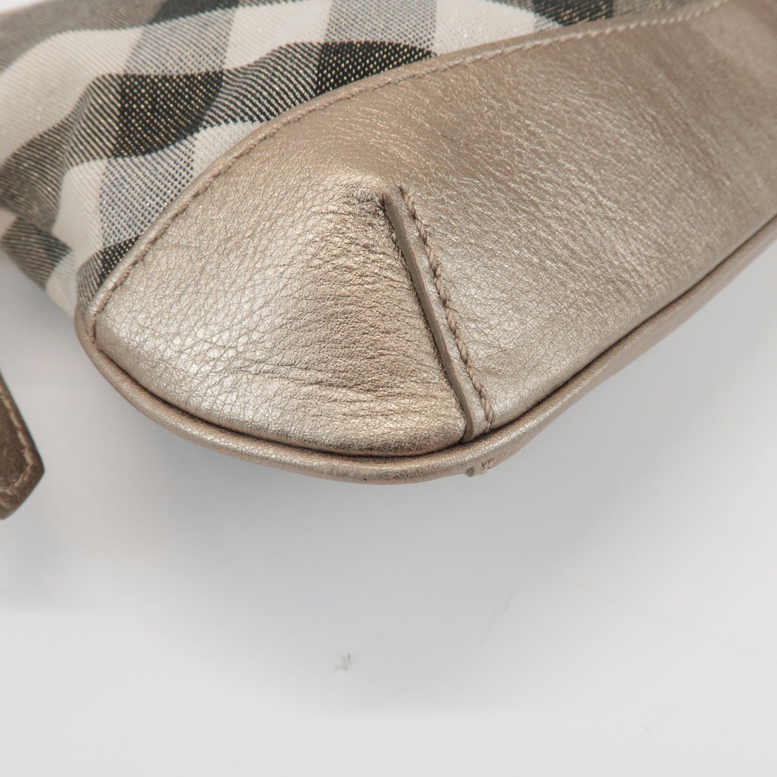 BURBERRY Canvas Leather Plaid Shoulder Bag Crossbody Bag Gold