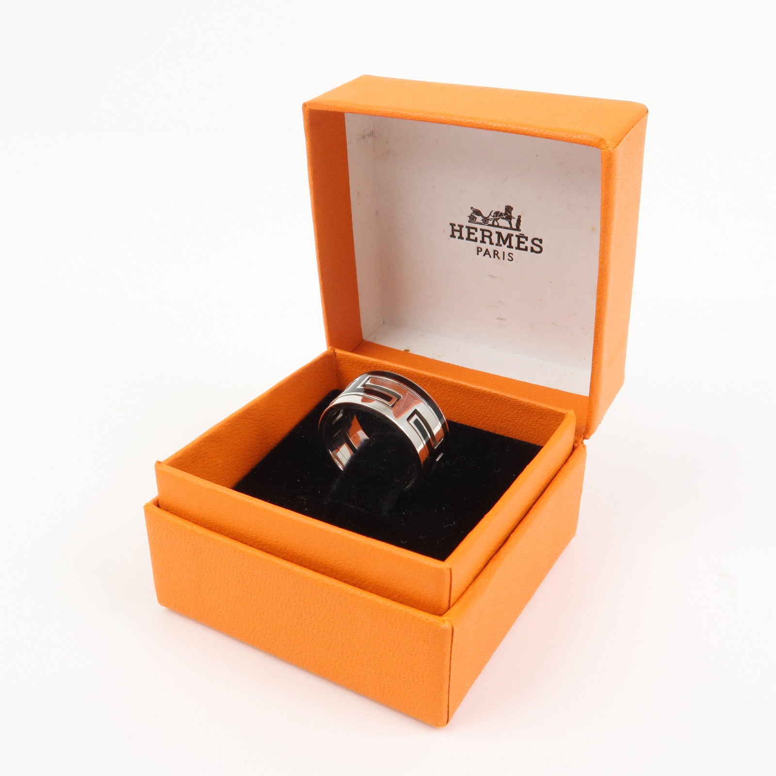 HERMES Move Ash Enamel Logo Ring SV925 Silver Black
