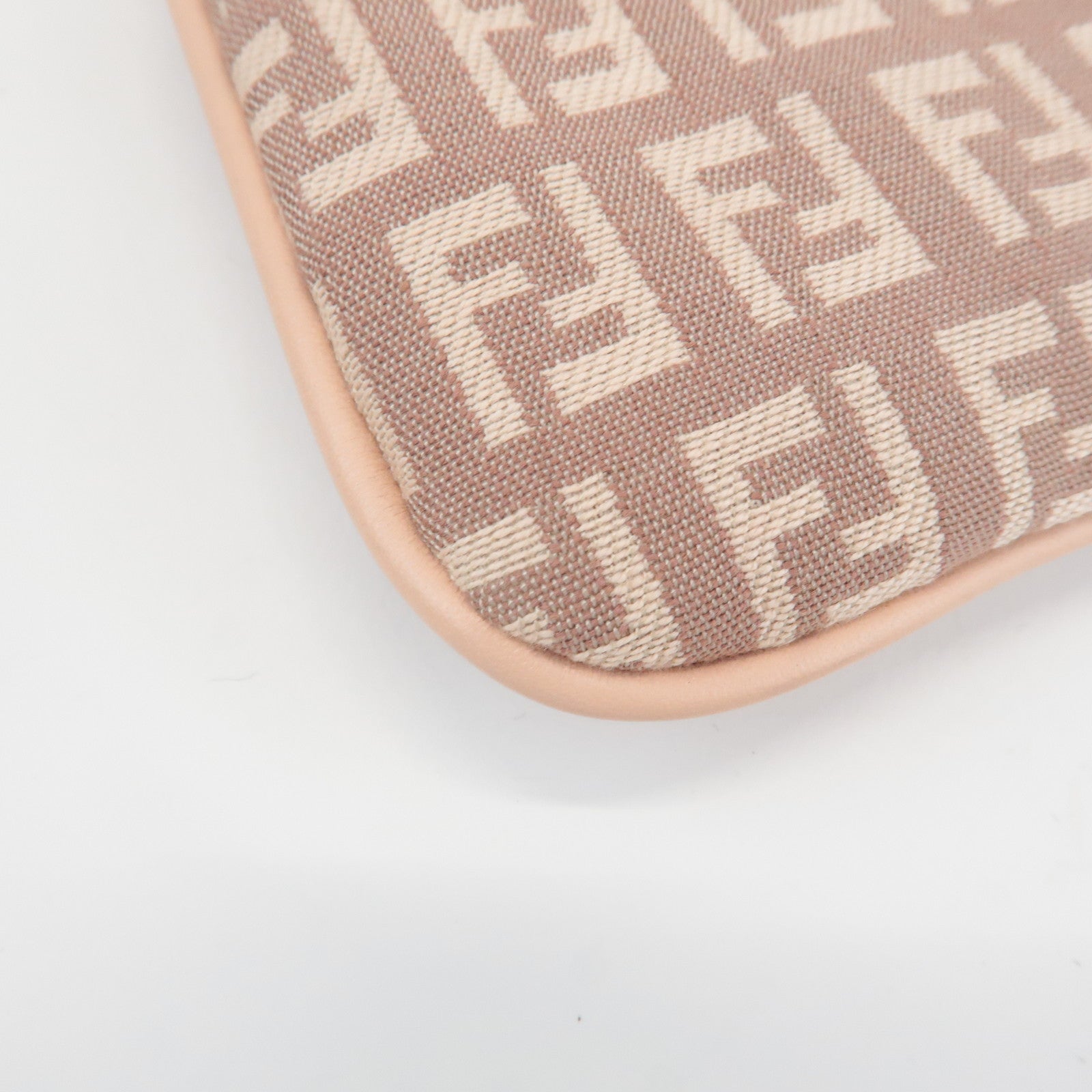 FENDI Zucchino Canvas Leather Pouch Purse Pink 8N0038