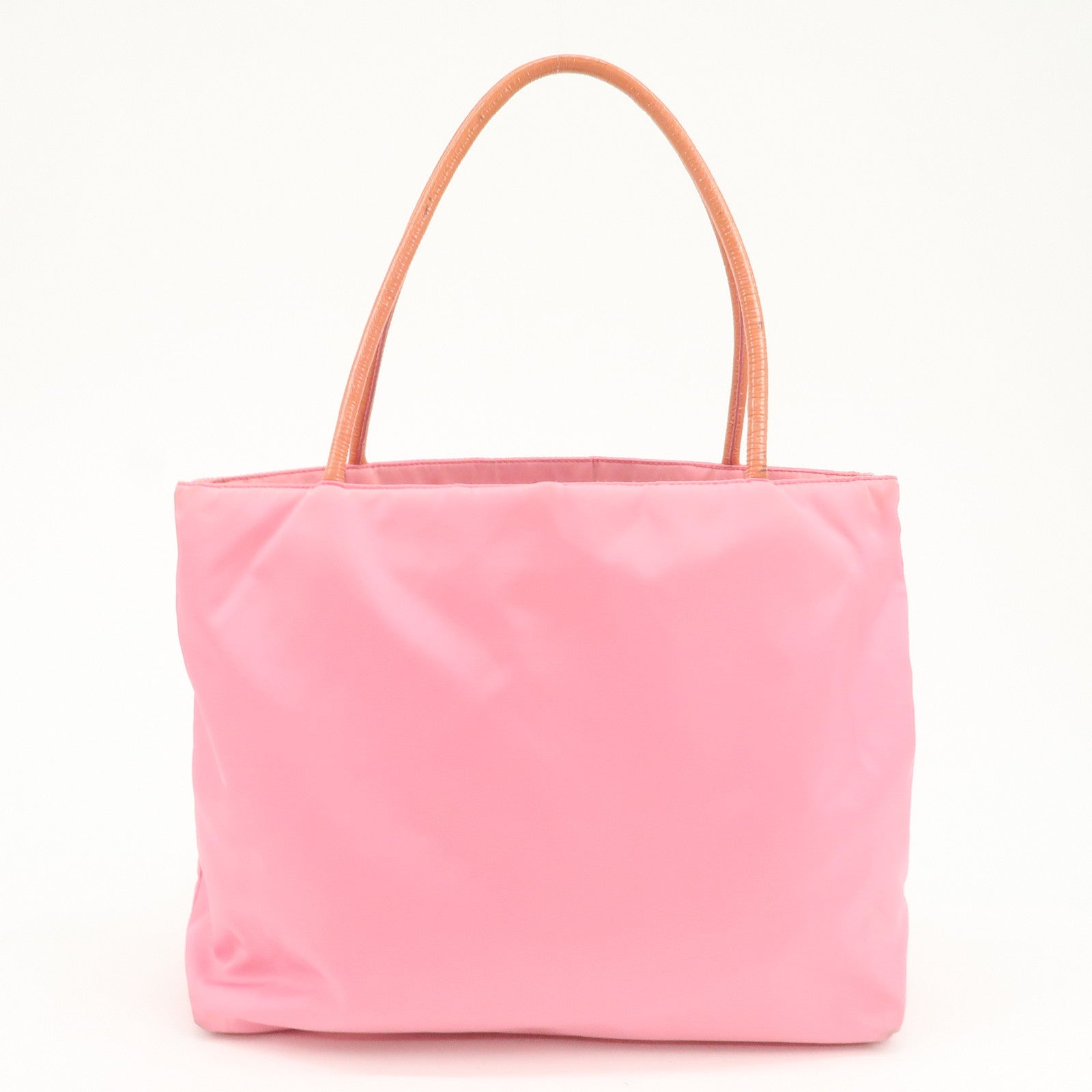 PRADA Triangle Logo Nylon Patent Leather Tote Bag Shoulder Bag Pink