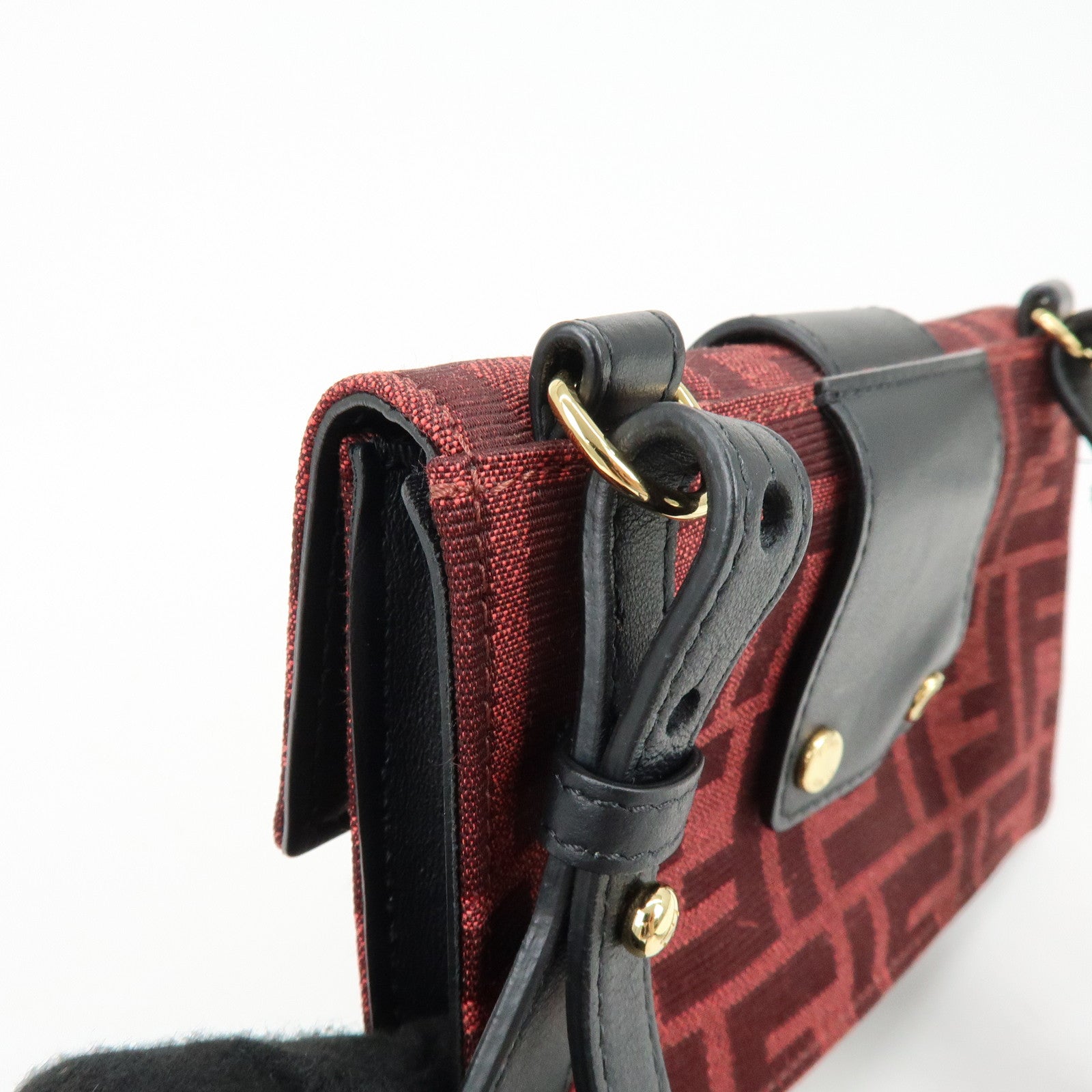 FENDI Zucca Canvas Leather 2Way Shoulder Bag Waist Bag Red 7M0295