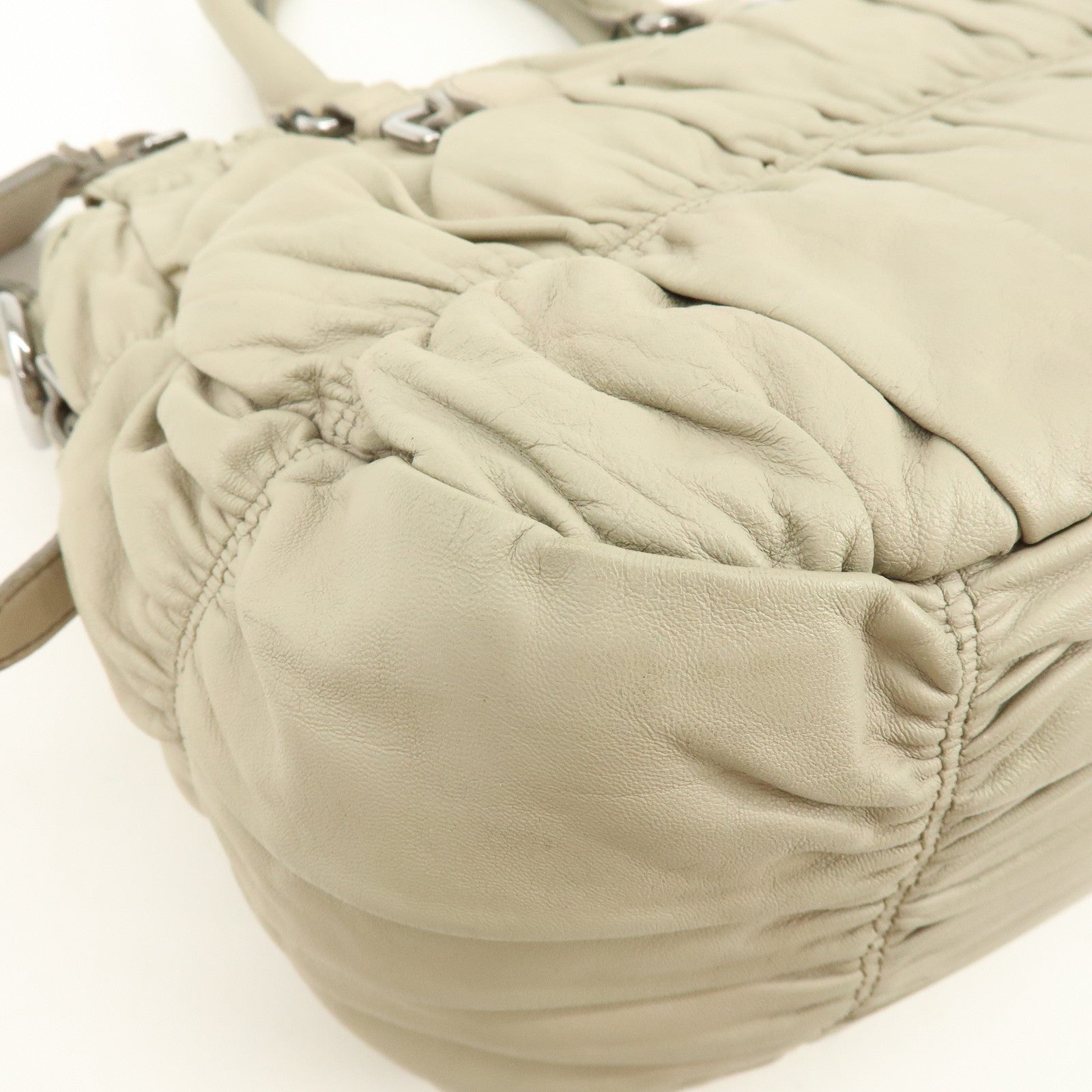 PRADA Leather 2Way Bag Hand Bag Shoulder Bag Beige