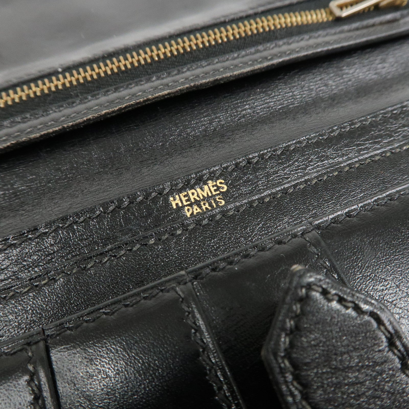 HERMES Box Calf Leather Beant Classic Long Wallet Black