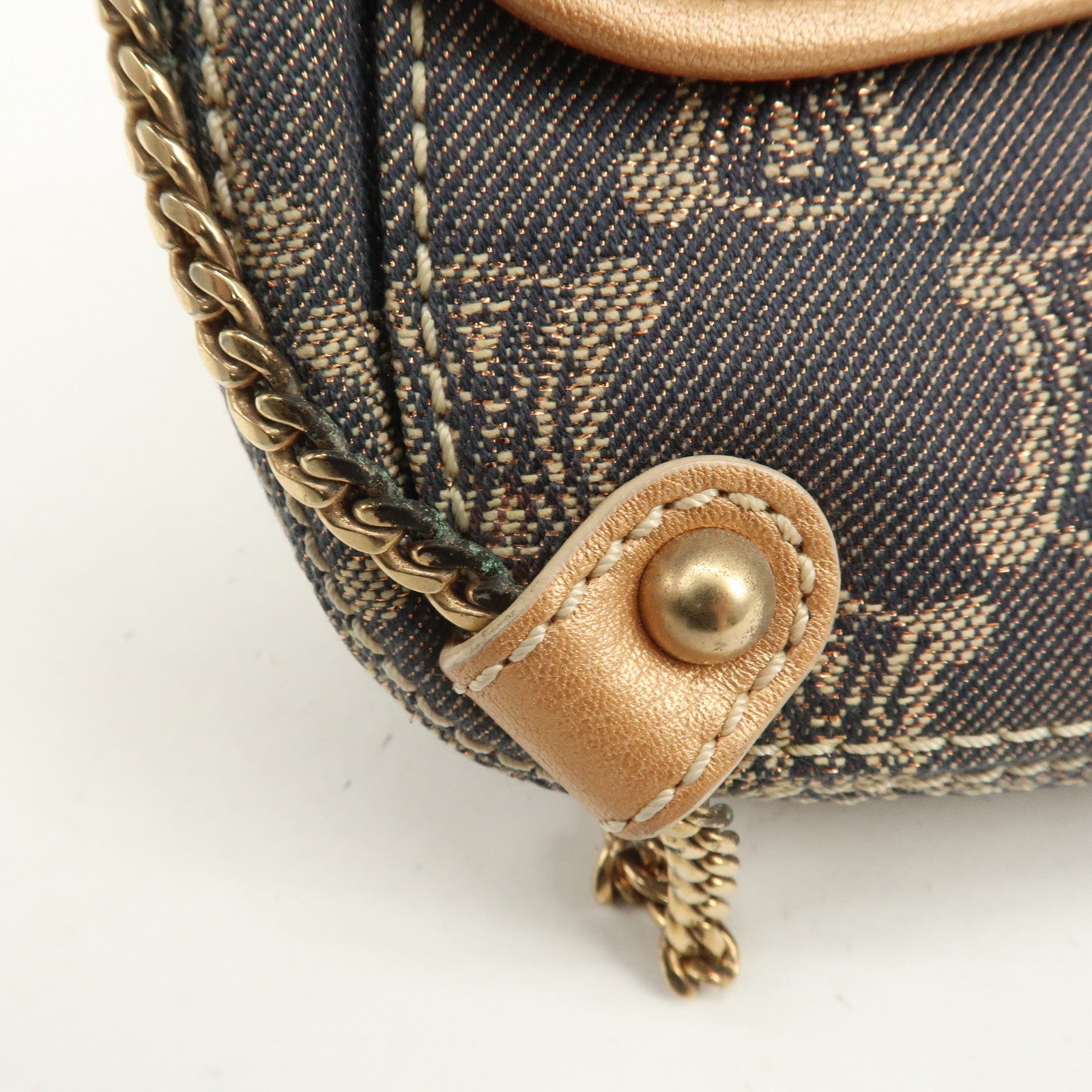 CELINE Macadam Denim Leather Shoulder Bag Metalic Pink Beige Navy