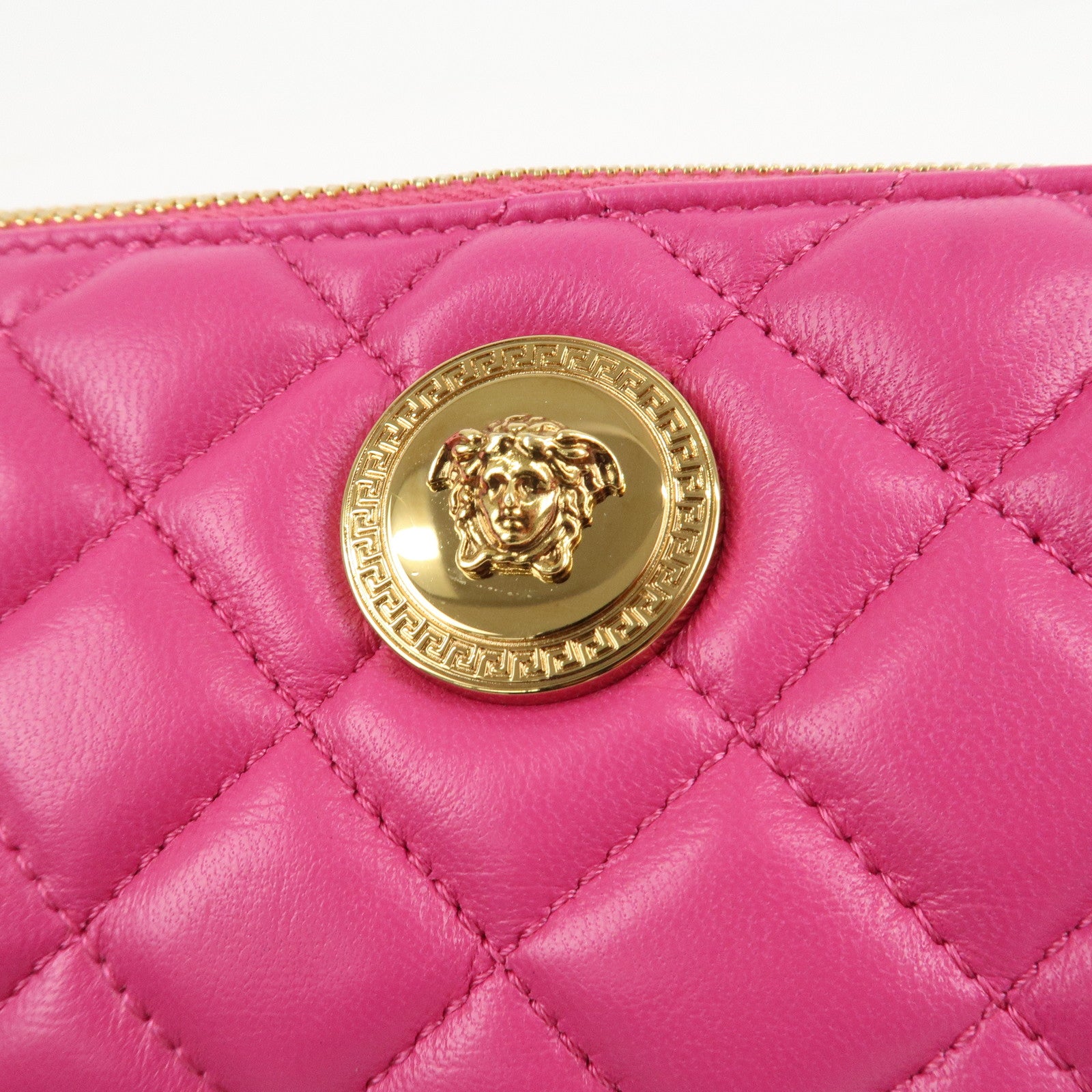 GIANNI VERSACE Medusa Chain Shoulder Bag Hand Bag Gold HDW Pink Used