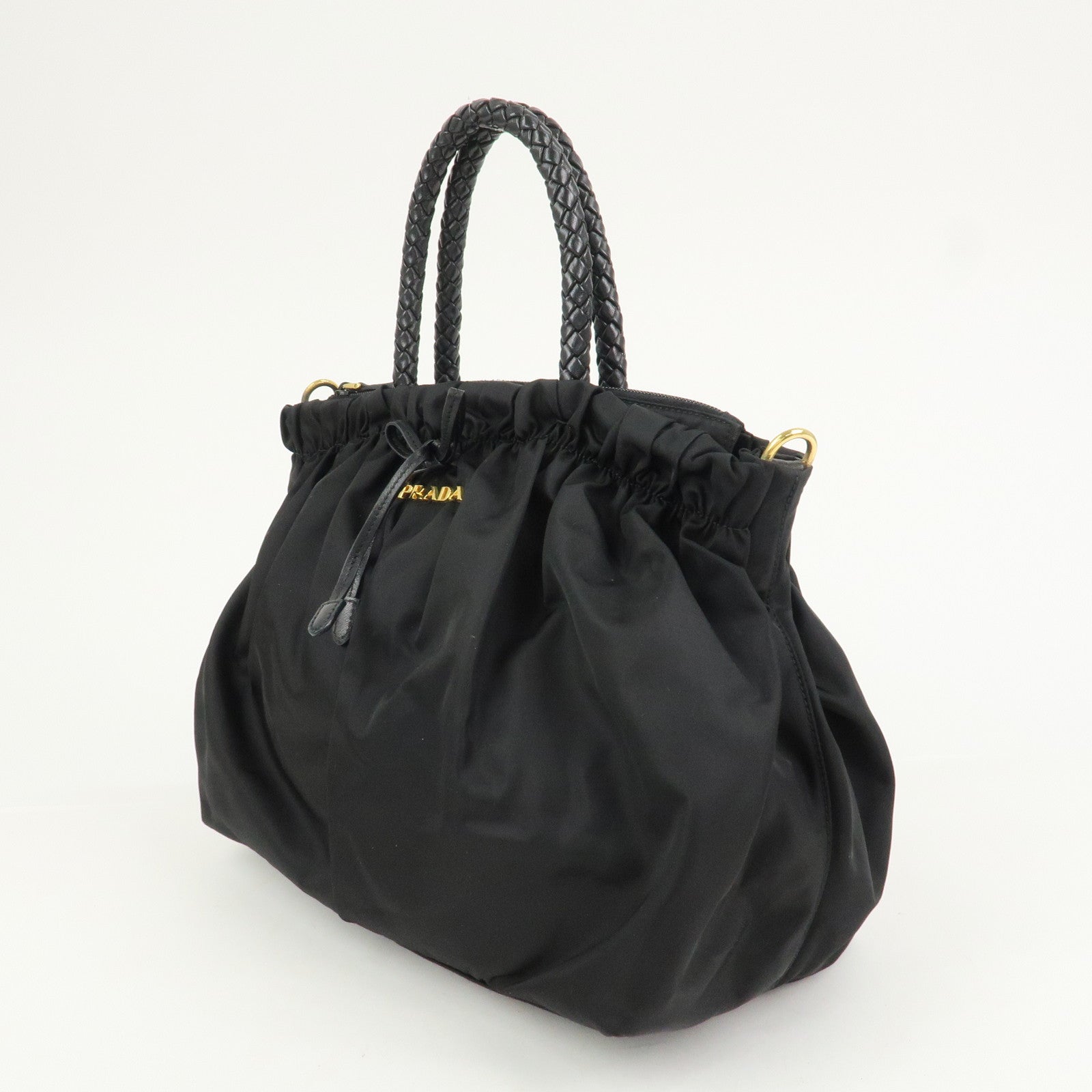PRADA Logo Nylon Leather 2Way Bag Hand Shoulder Bag Black BN1631