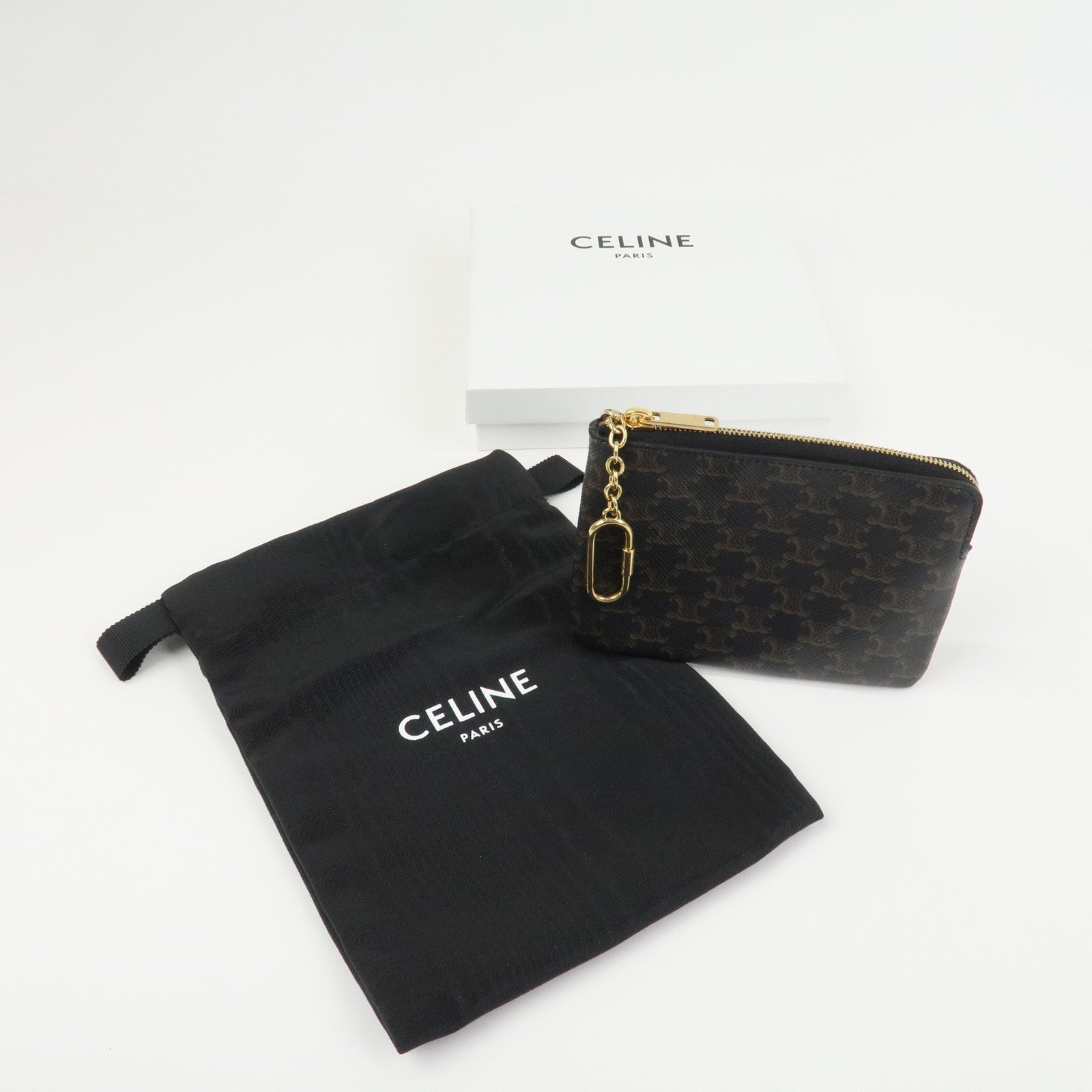 CELINE Triomphe PVC Canvas Cosmetic Pouch Black