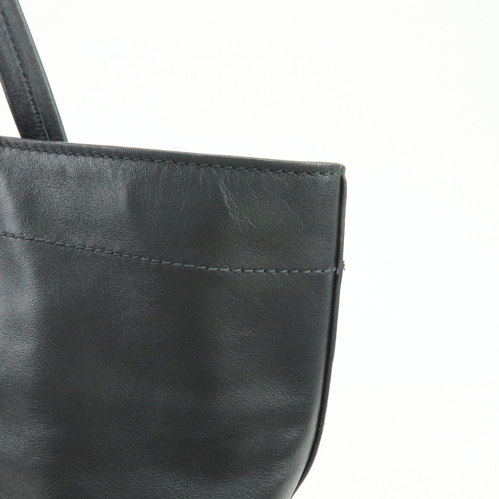 MIU MIU Logo Leather Tote Bag Shoulder Bag Hand Bag Black