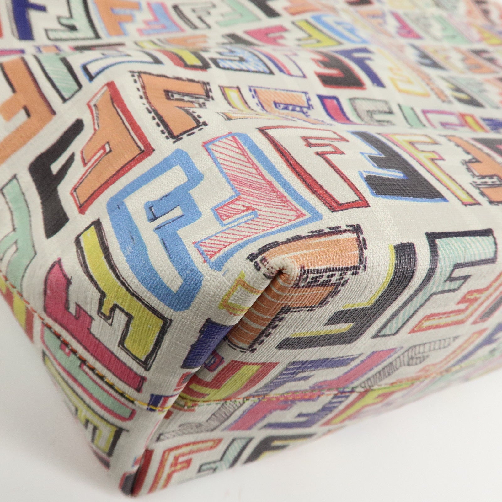 FENDI Zucca Logo Print PVC Tote Bag Multicolor White 8BH185 Used