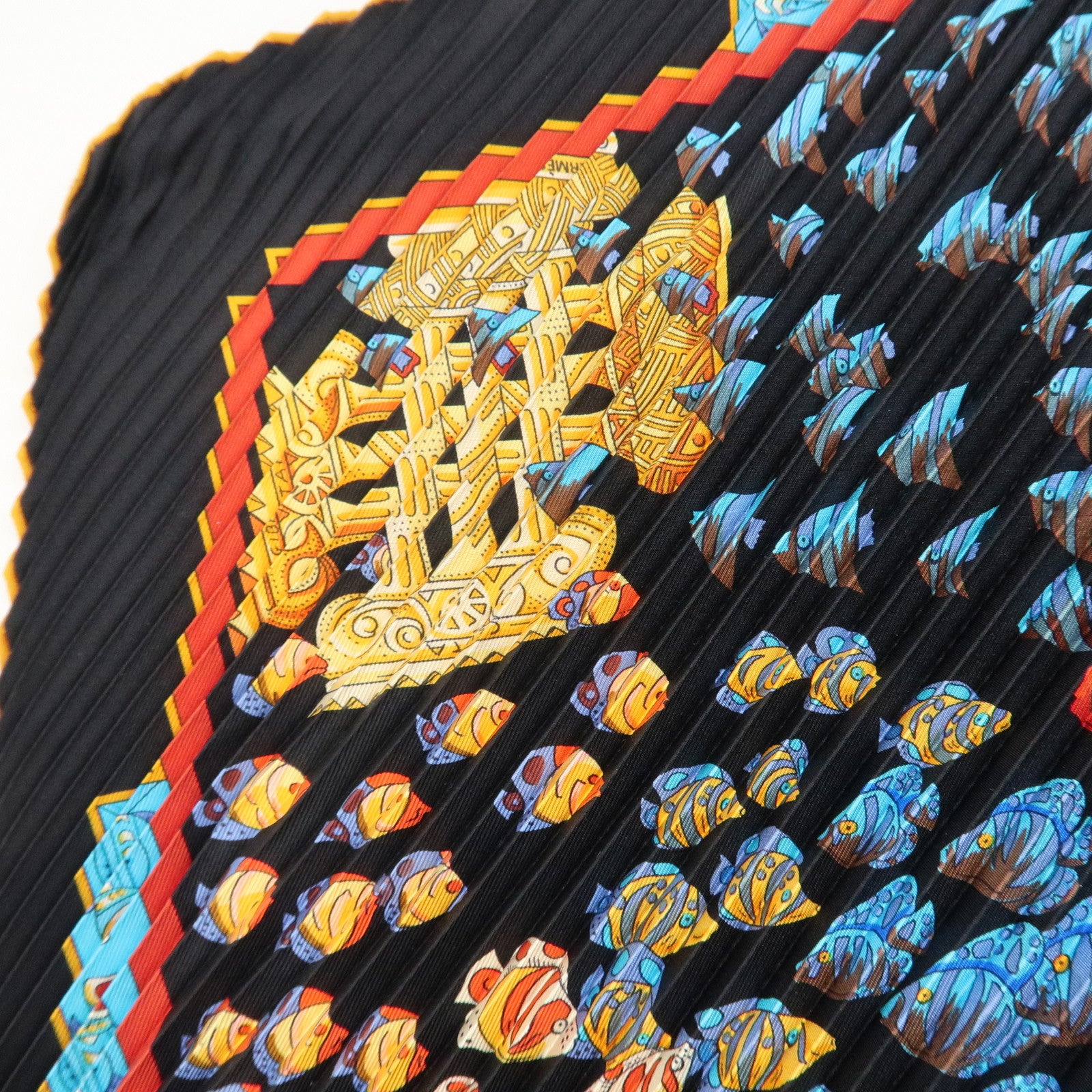 HERMES 100% Silk Pleats Carre Scarf ASTRES et SOLEILS Blue Multi Color Used