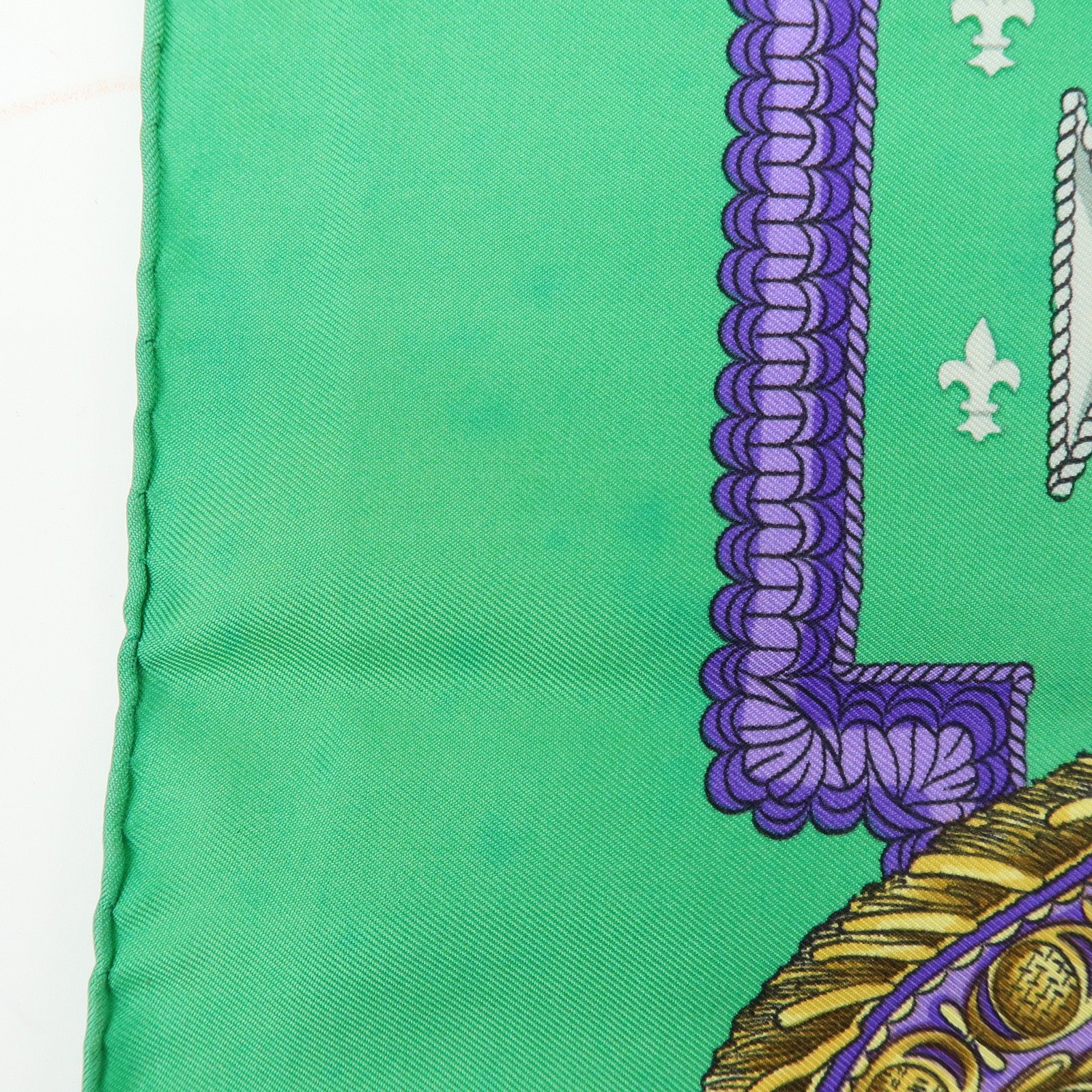 HERMES Carre 90 Set of 2 Silk 100% Scarf Navy Ivory Green Purple