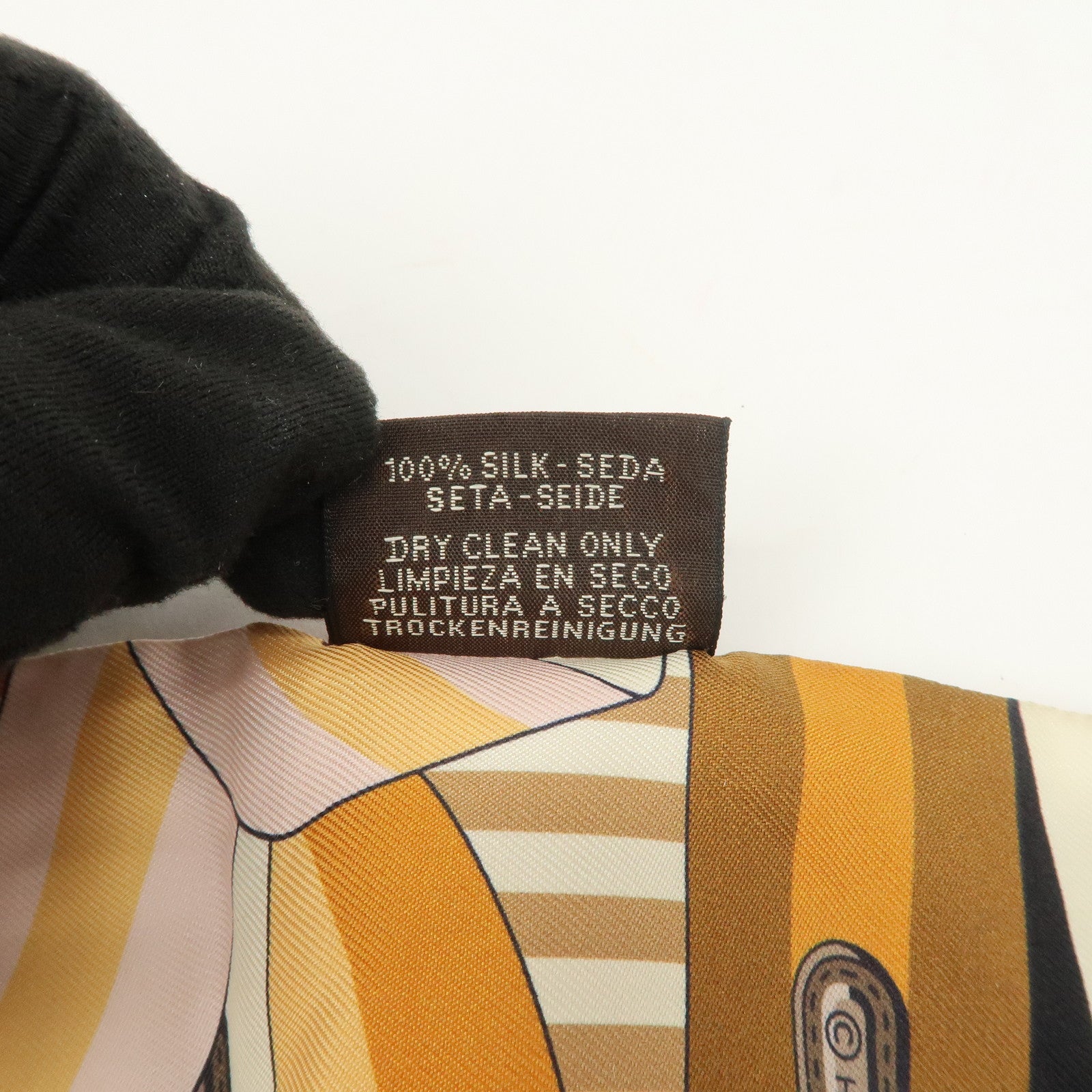 HERMES Twilly Silk 100% Scarf LES SANGLES Brown Black Peach