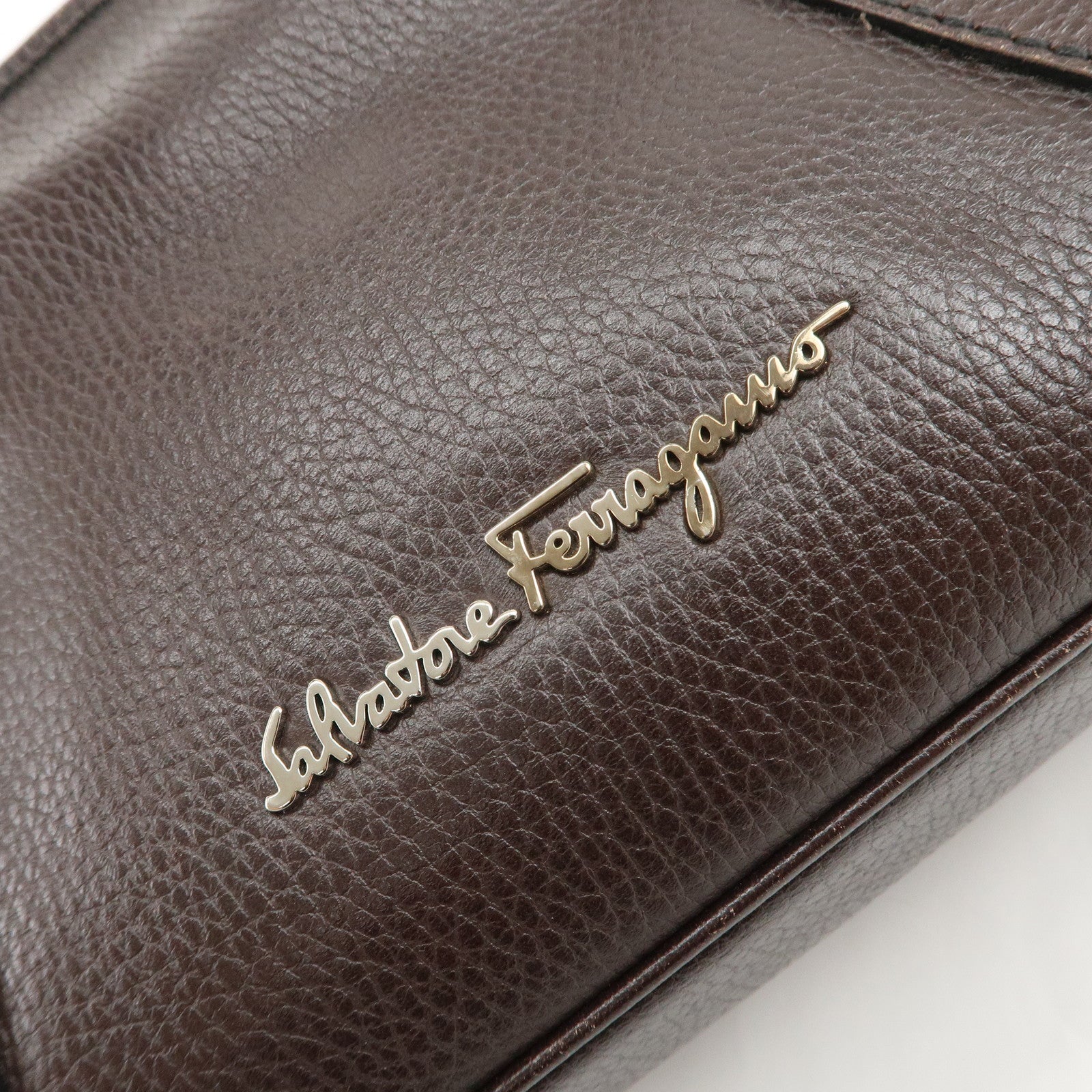 Ferragamo Gancini Leather Shoulder Bag Dark Brown Silver