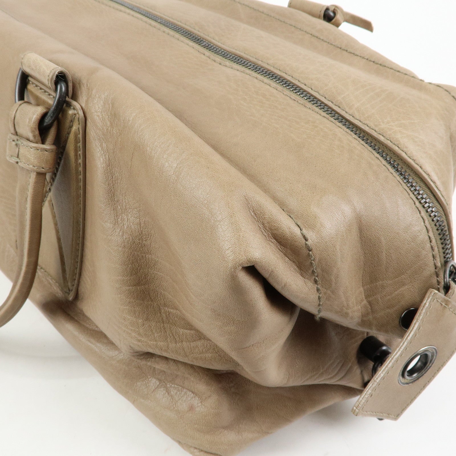 BOTTEGA VENETA Canvas Leather Boston Bag Hand Bag Beige 145119