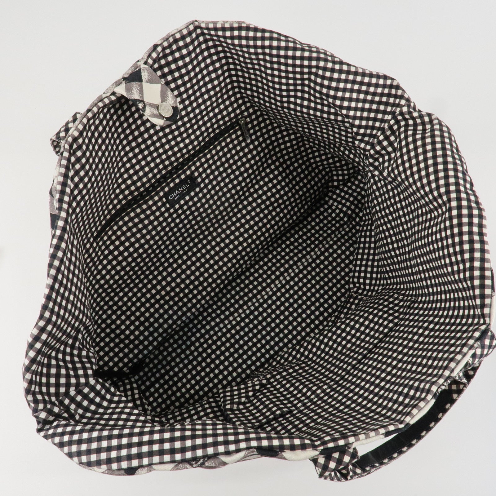 CHANEL Cruise Line COCO Mark Plaid Tote Bag Shoulder Black White Used