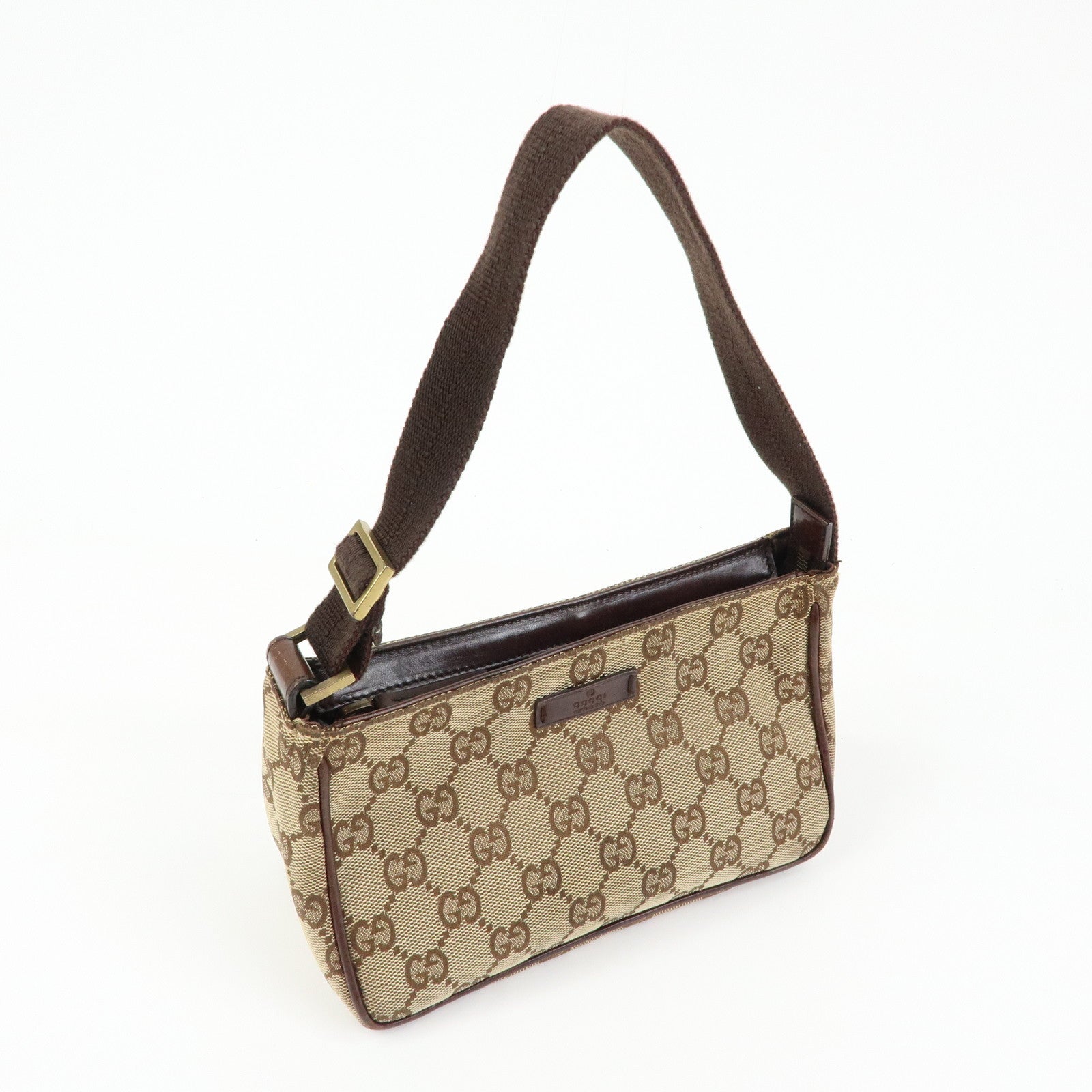 GUCCI GG Canvas Leather Mini Hand Bag Pouch Beige Brown 106644