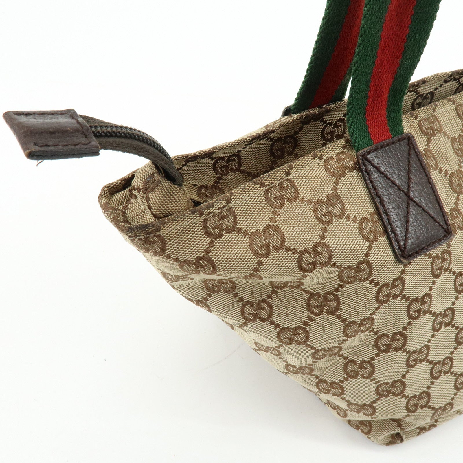 GUCCI Sherry GG Canvas Leather Tote Bag Hand Bag Brown 131228