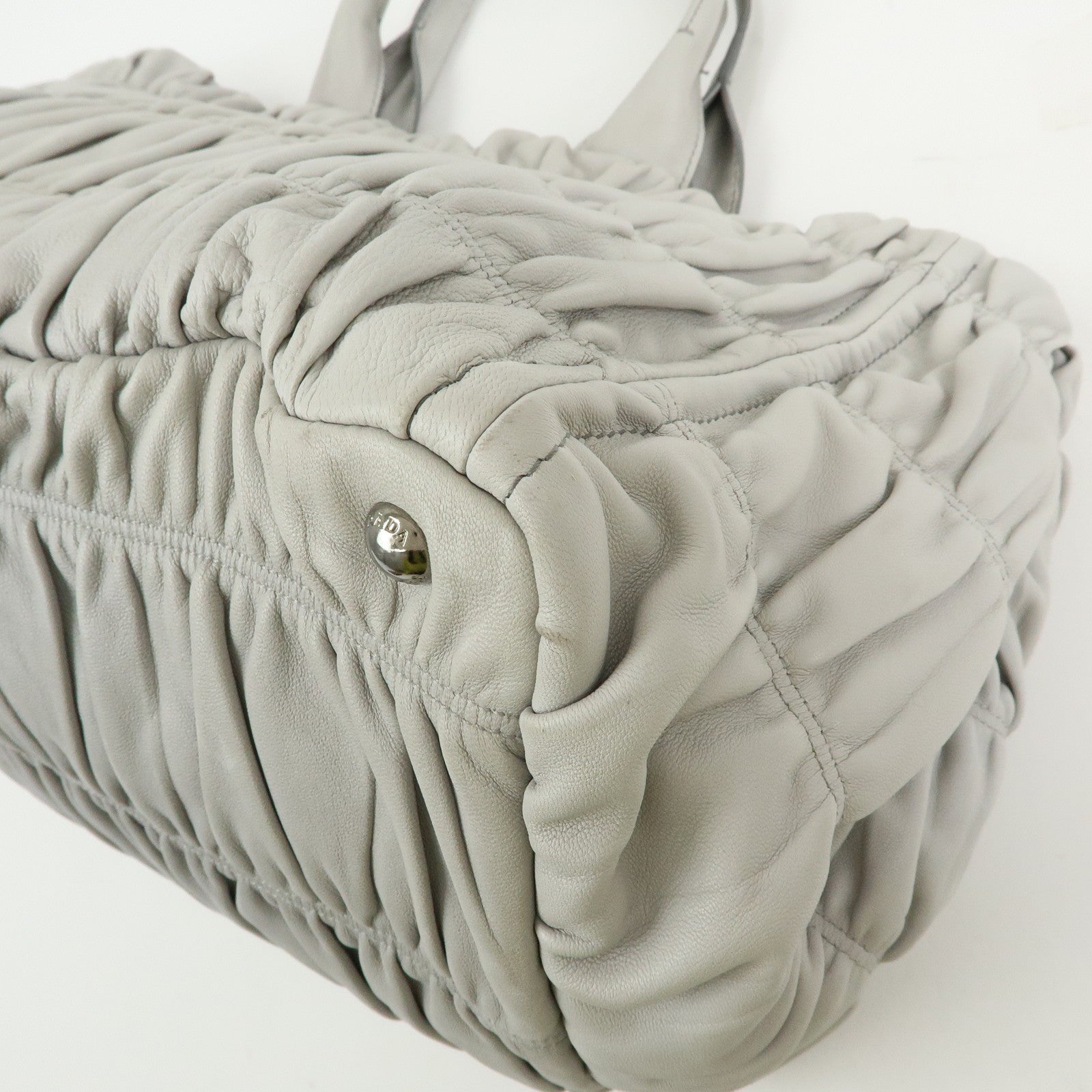 PRADA Canapa Nappa Gaufre Leather Gathered Large Tote Hand Bag