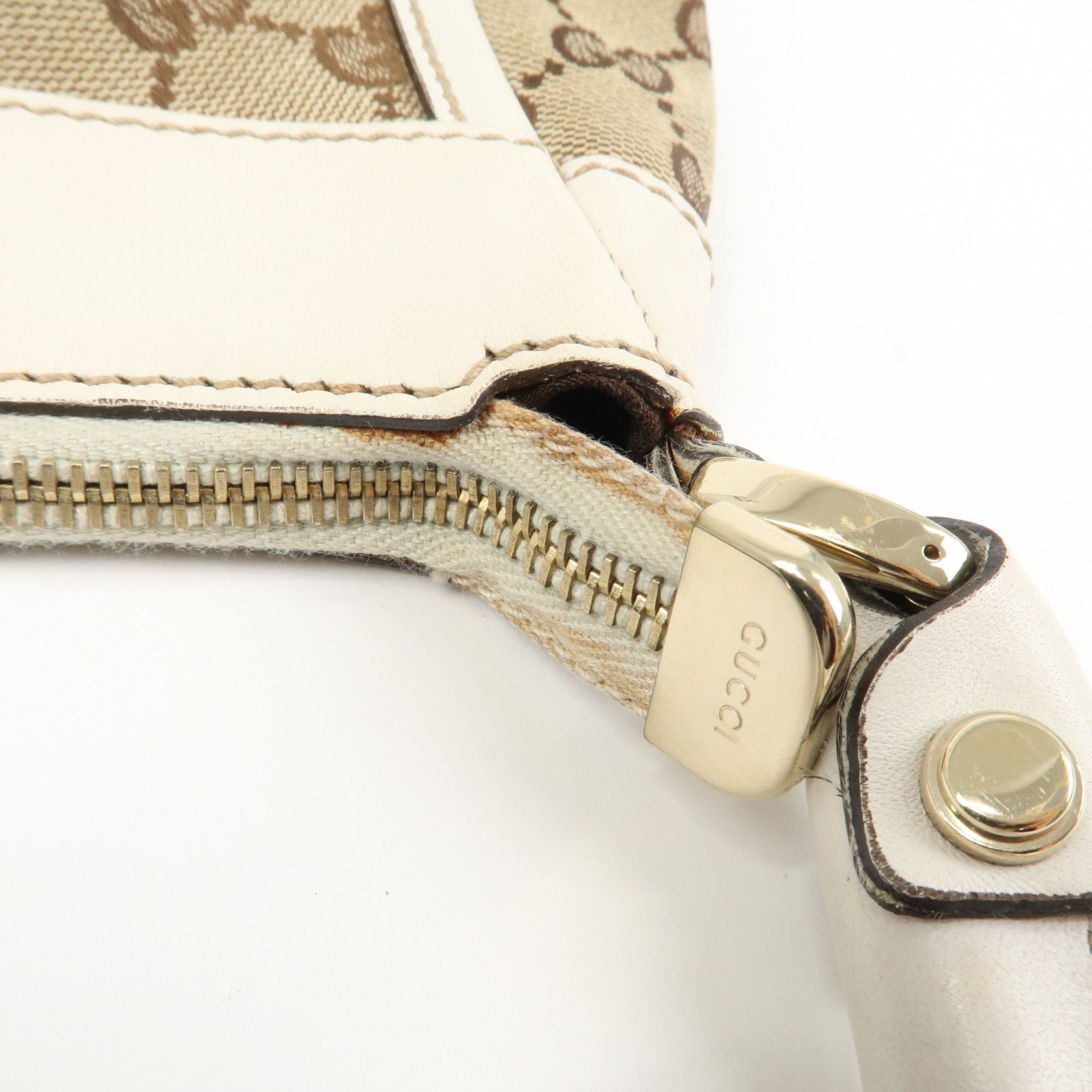 GUCCI Abbey GG Canvas Leather Shoulder Bag Beige White 190525