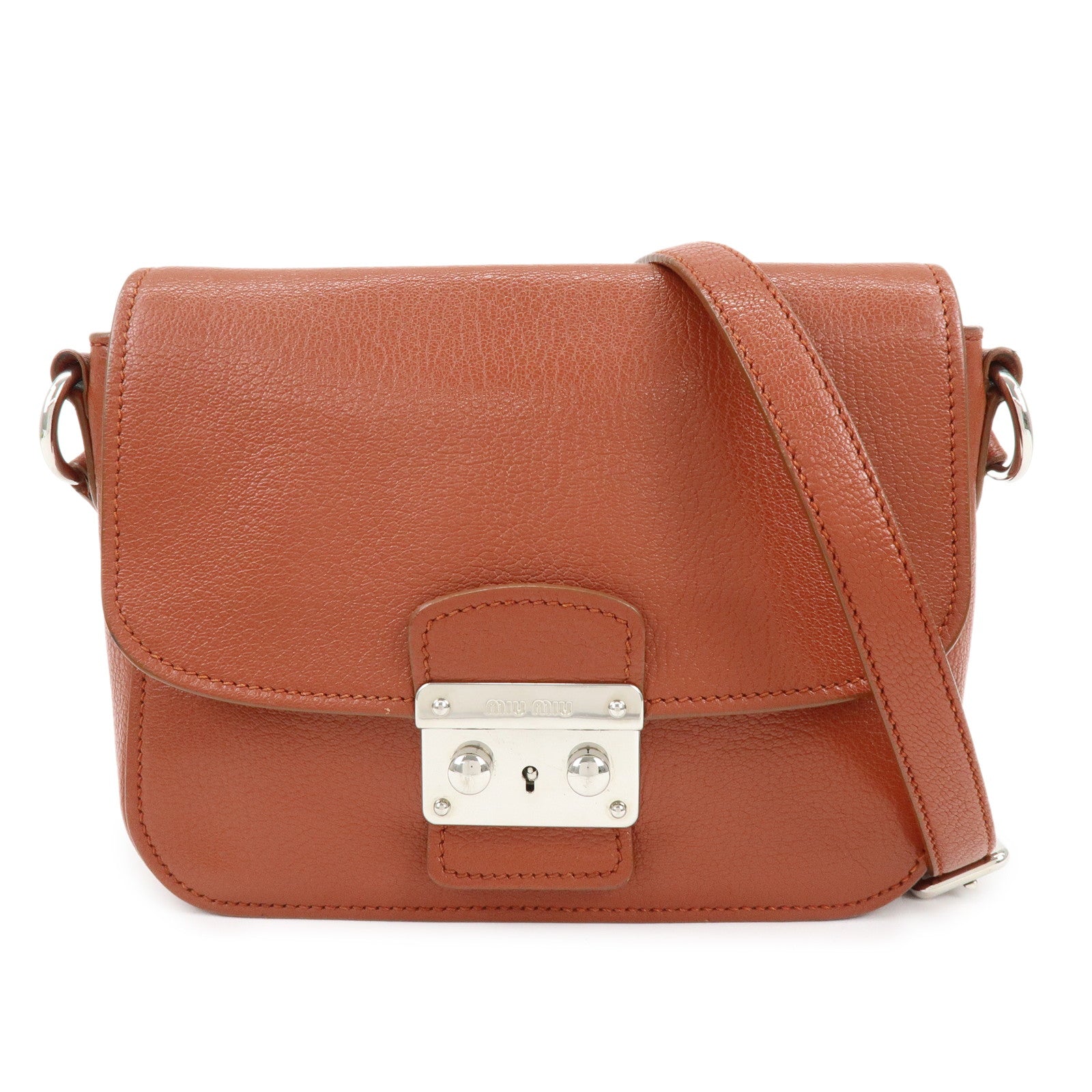 MIU MIU Madras Leather Shoulder Bag Crossbody Bag Brown 5BH638