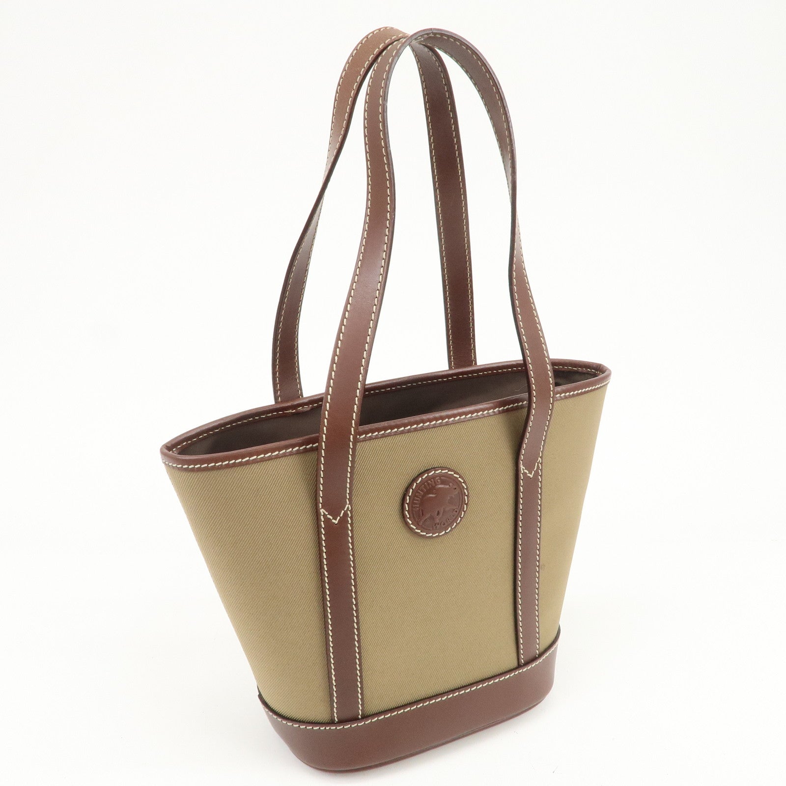 HUNTING WORLD Canvas Leather Tote Bag Hand Bag Khaki Brown