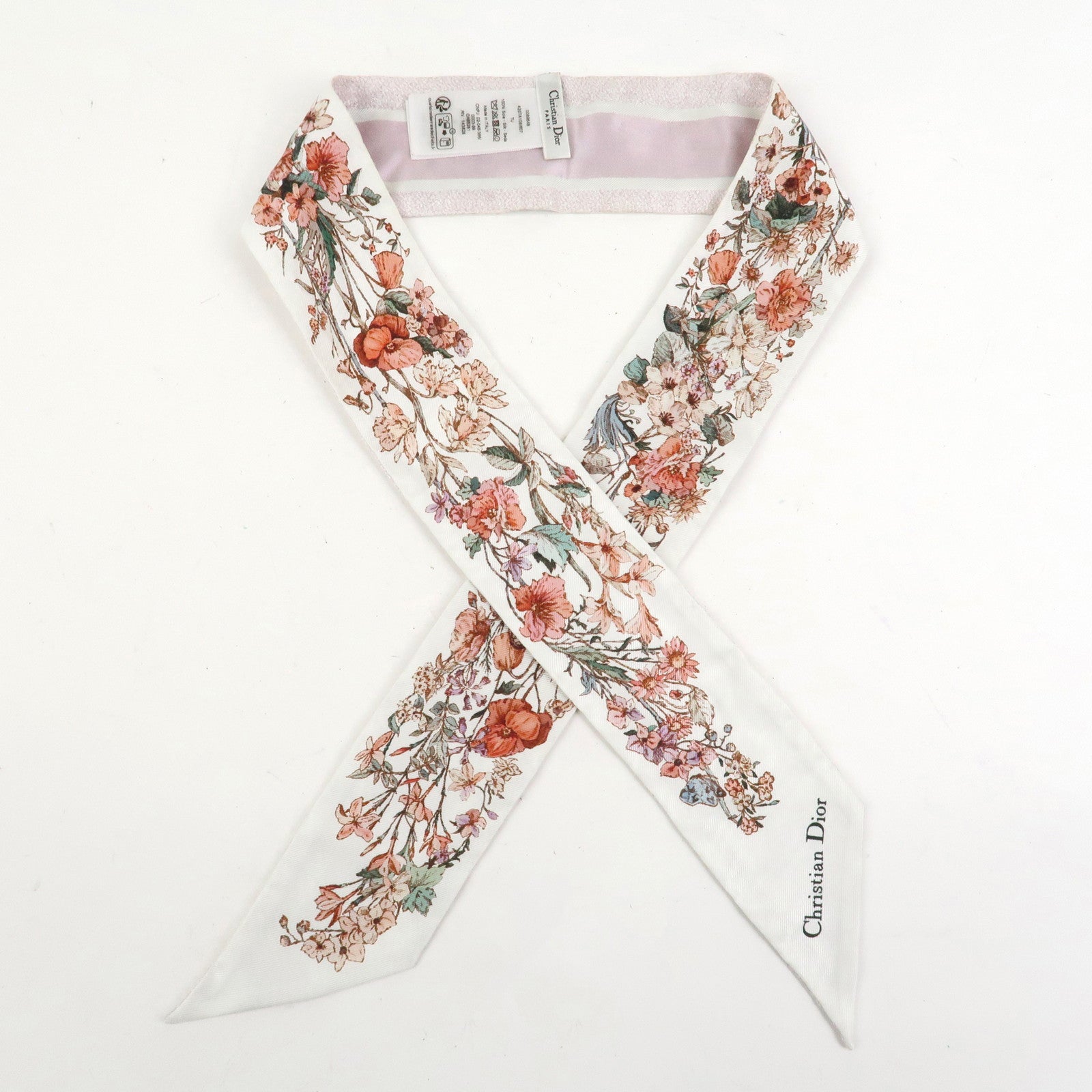 Christian Dior Mitzah Silk 100% Scarf Botanical Ivory Pink
