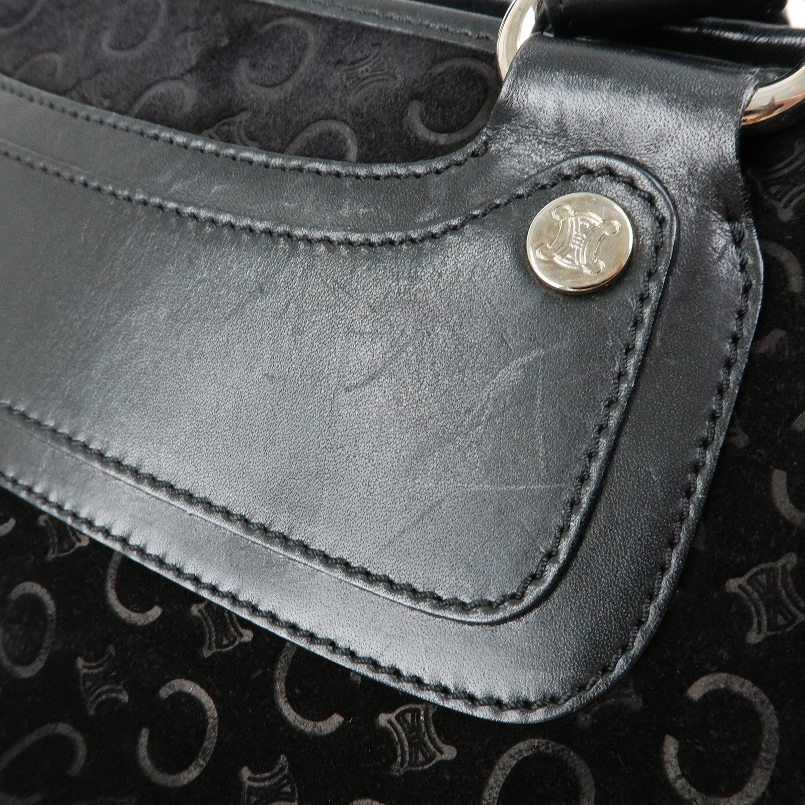 CELINE C Macadam Suede Leather Boogie Bag Hand Bag Black