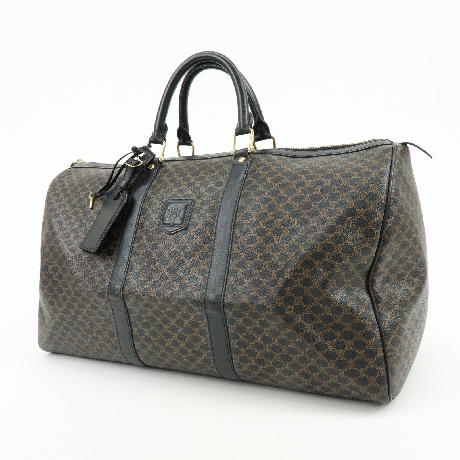 CELINE Macadam PVC Leather Boston Bag Tote Bag Black Brown