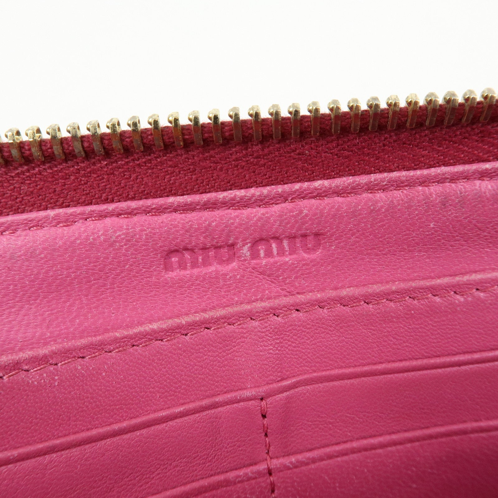 MIU MIU Logo Matelasse Nappa Leather Zippy Long Wallet Pink