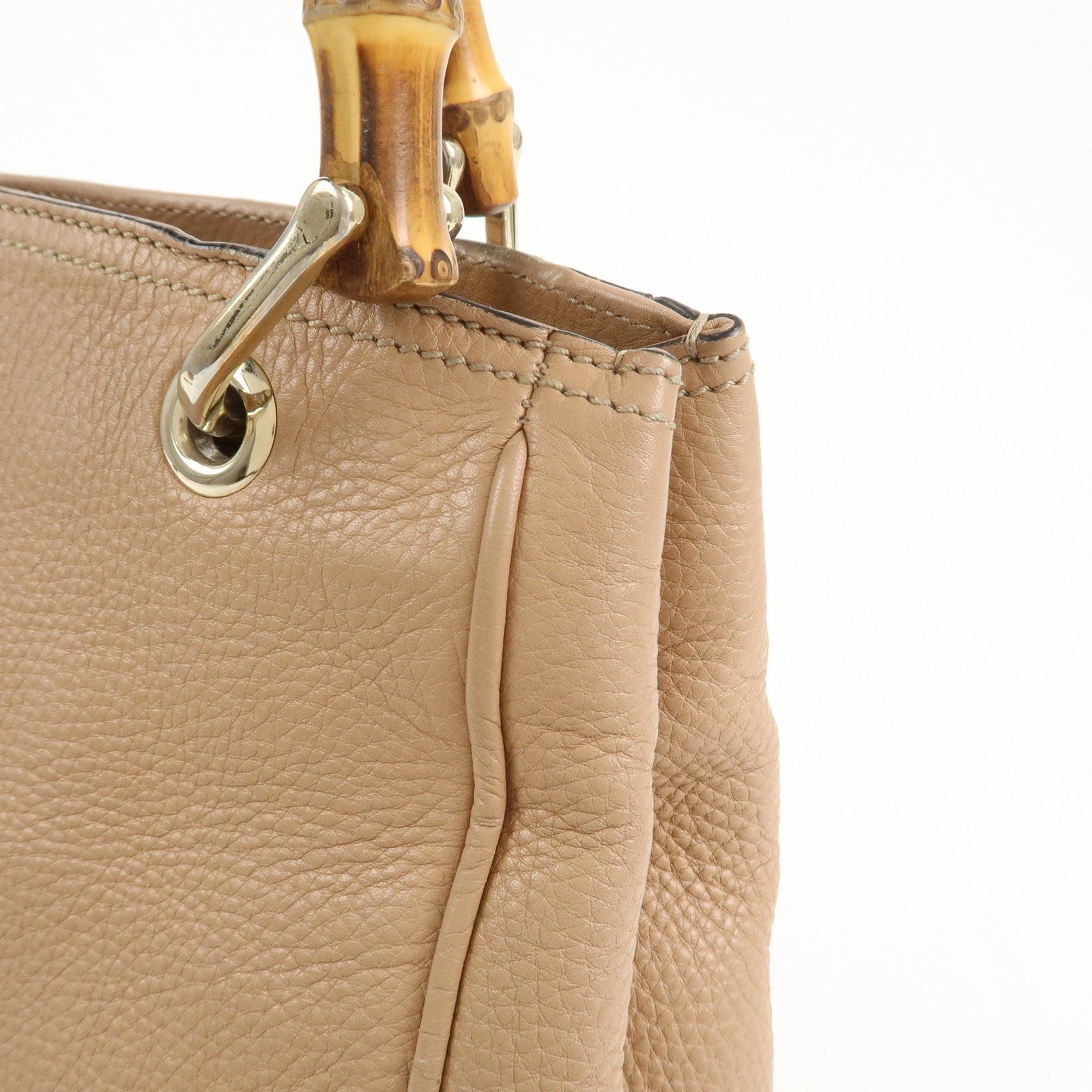 GUCCI Bamboo Leather 2 Way Bag Hand Shoulder Bag Pink Beige 336032