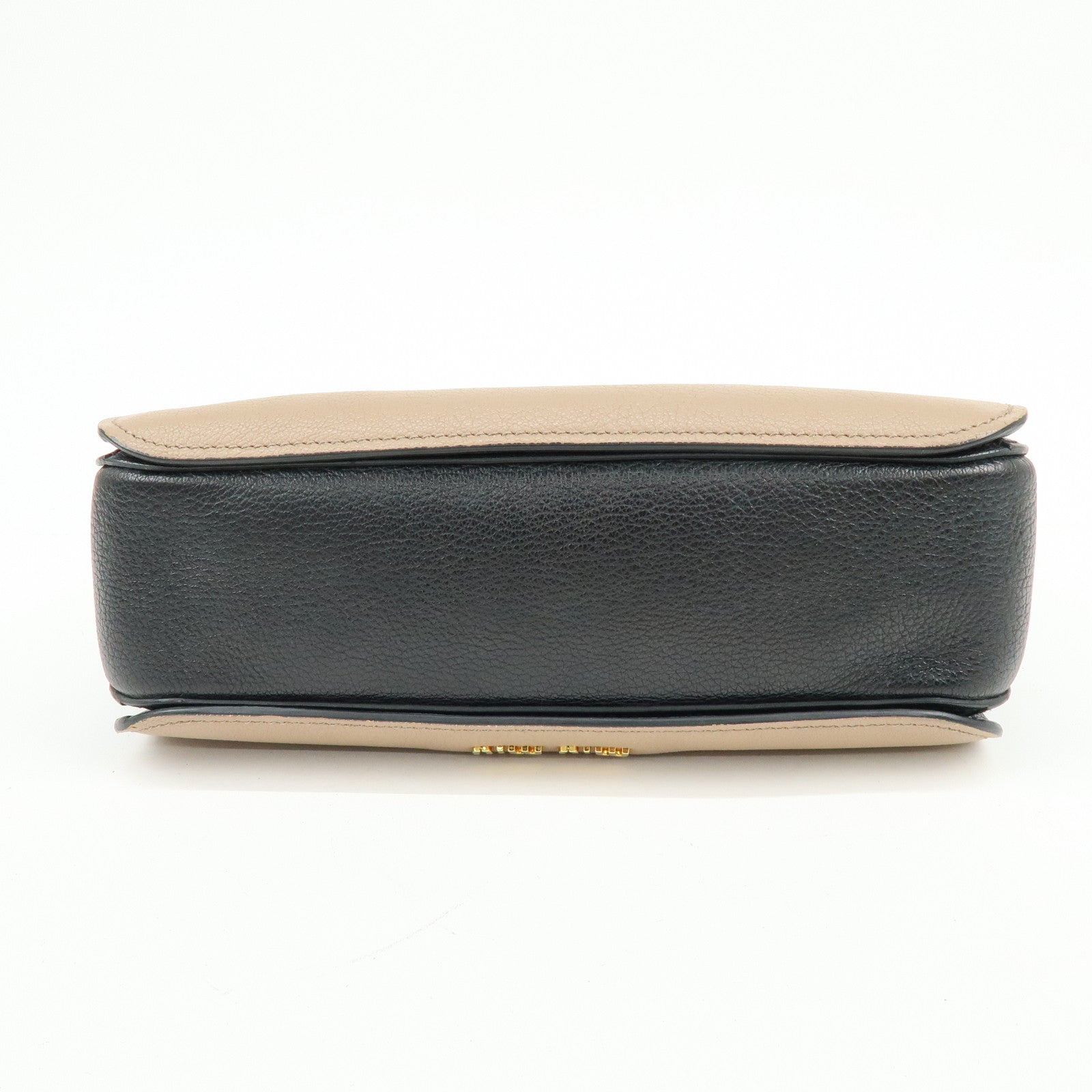 MIU MIU Madras Leather 2Way Hand Bag Bi-color Beige Black RN0799
