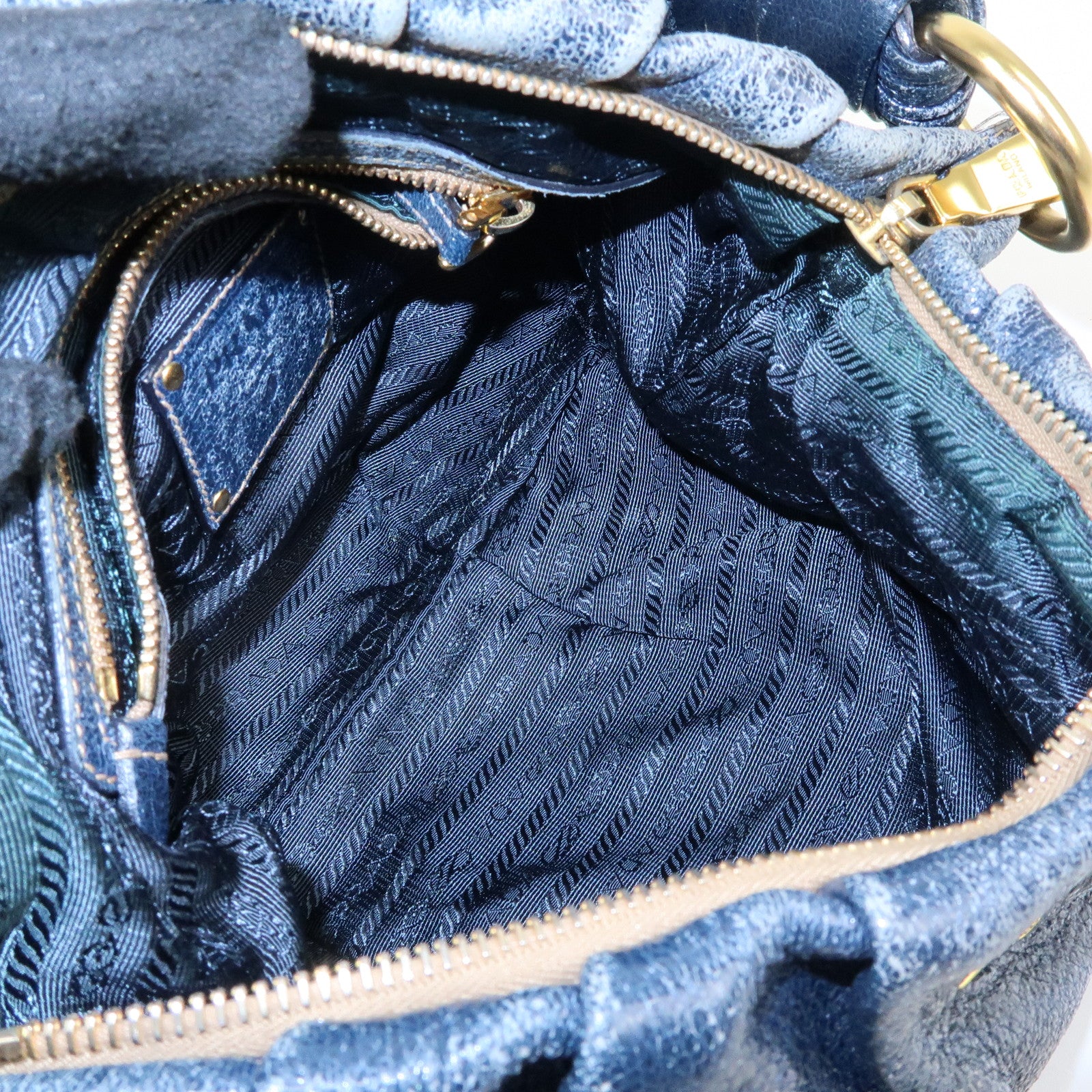 PRADA Leather Hand Bag Shoulder Bag Navy Blue 5782586