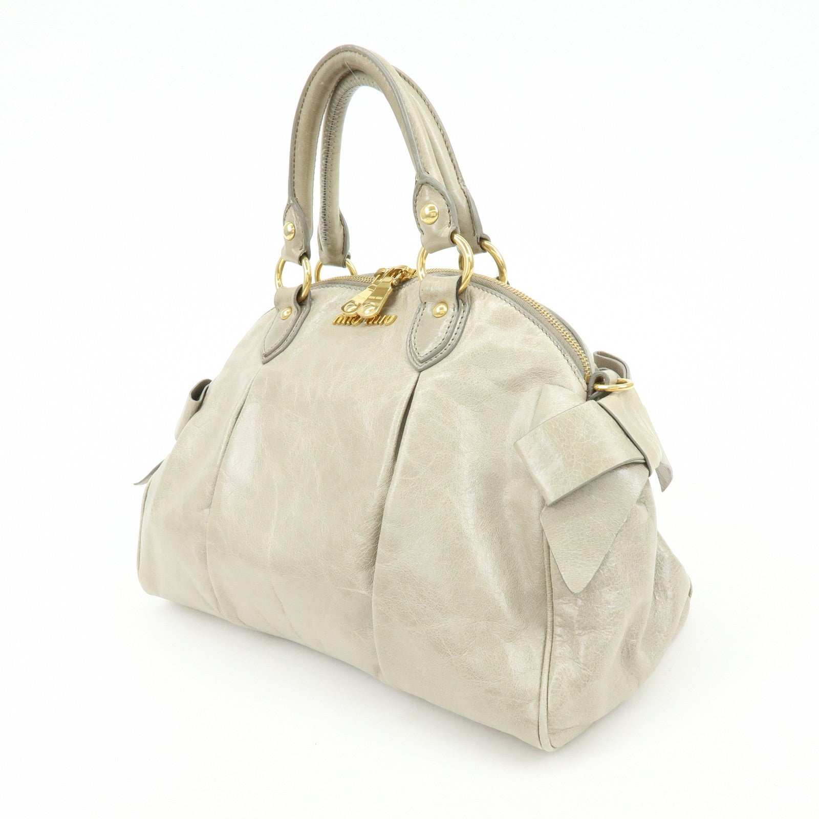 MIU MIU Leather Ribbon 2Way Bag Hand Bag Shoulder Bag Gray