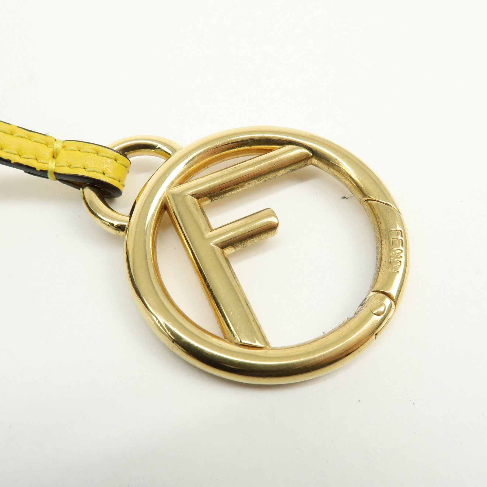 FENDI Zucca Canvas Leather Bag Charm Key Chain Yellow Brown 7AR671