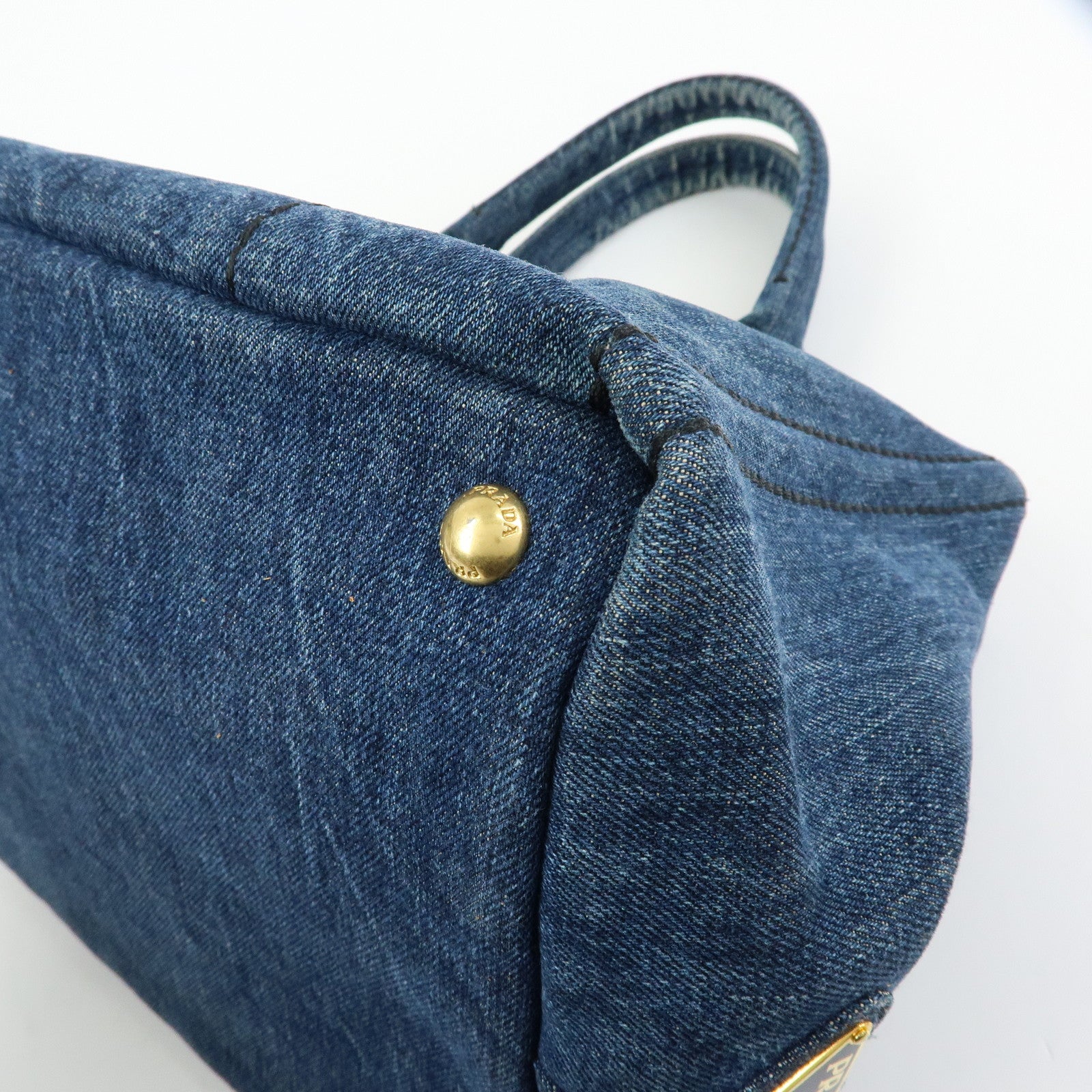 PRADA Logo Canapa Canvas Denim Tote Bag Hand Bag B1877B