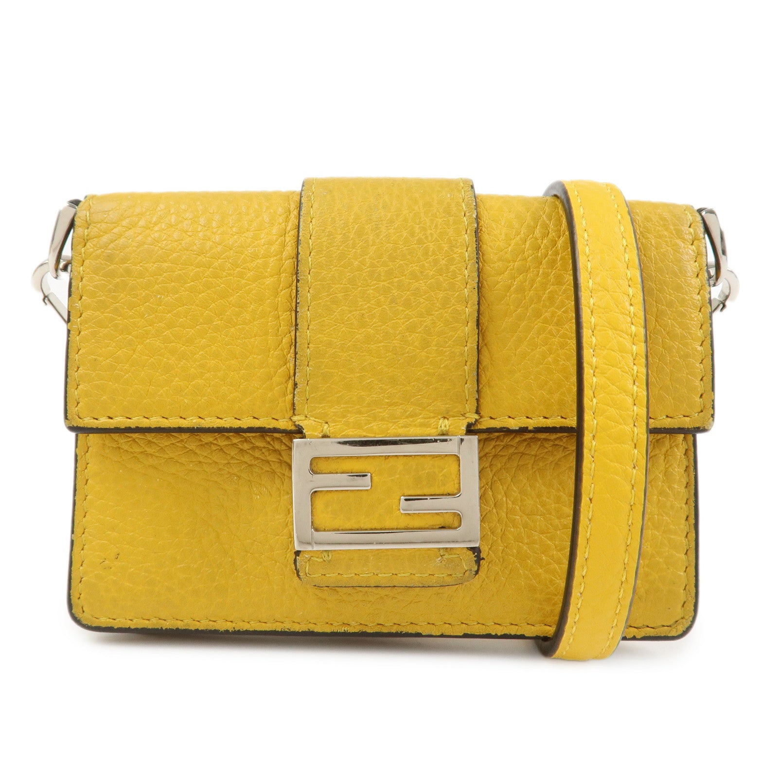 FENDI Micro Flat Baguette Leather Mini Shoulder Bag Yellow