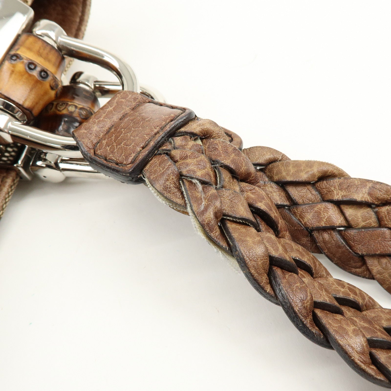 GUCCI Bamboo GG Canvas Leather Tote Bag Shoulder Bag Beige 232946