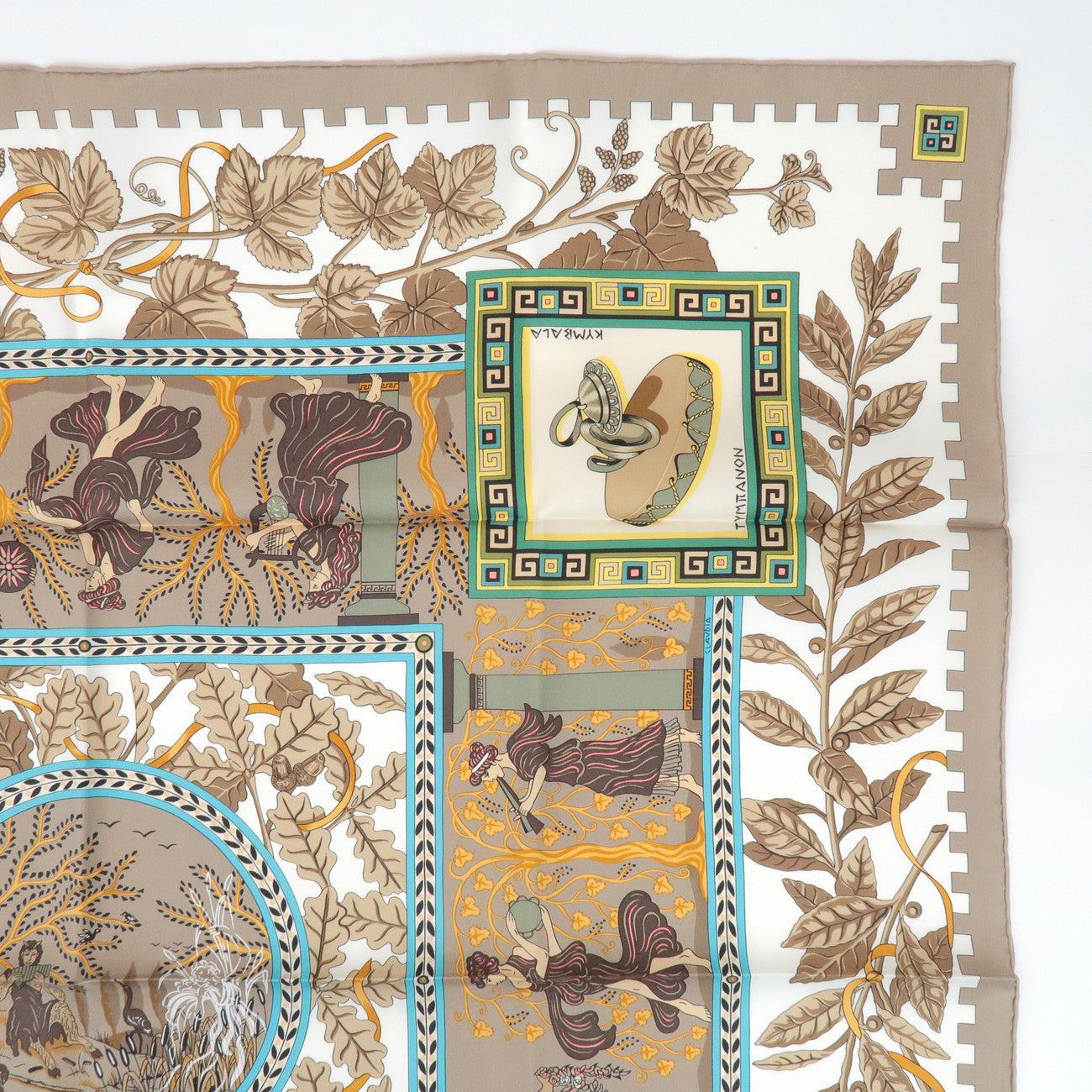HERMES Carre 90 Silk 100% Scarf MUSIQUE DES DIEUX Brown Blue