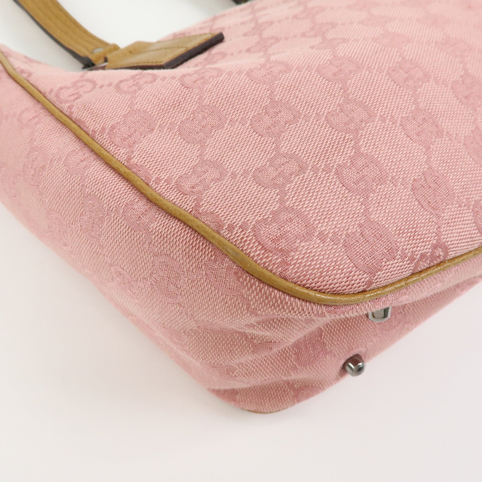 GUCCI GG Canvas Leather Tote Bag Hand Bag Pink Light Brown 113019