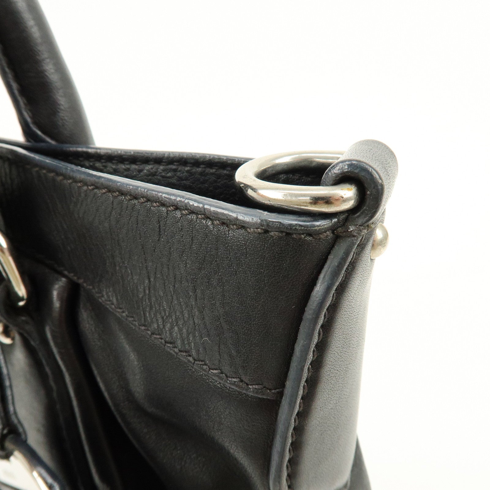 PRADA Logo Leather 2Way Bag Hand Bag Shoulder Bag Black BN1226