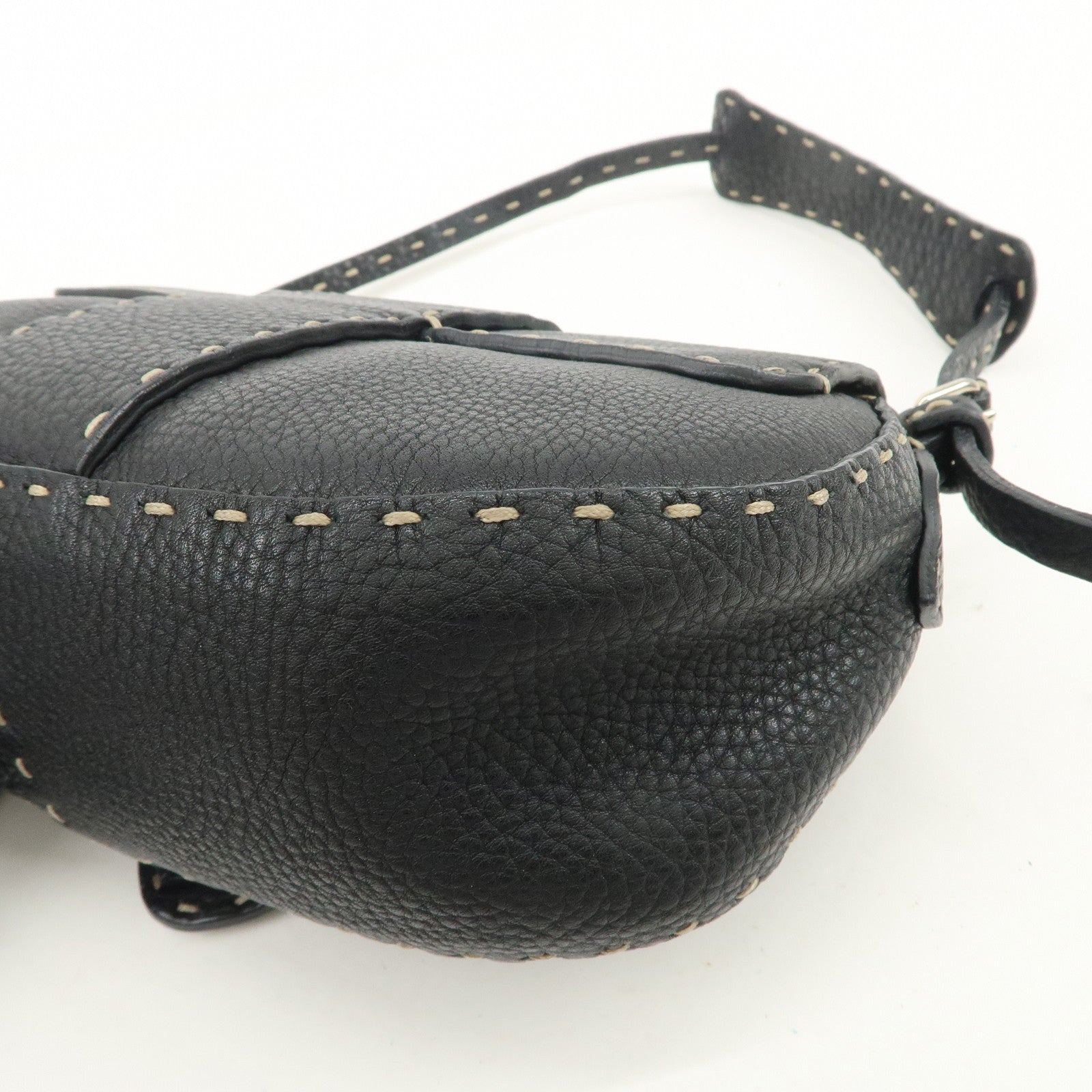 FENDI Seleria Leather Hand Bag Shoulder Bag Black 8BR430