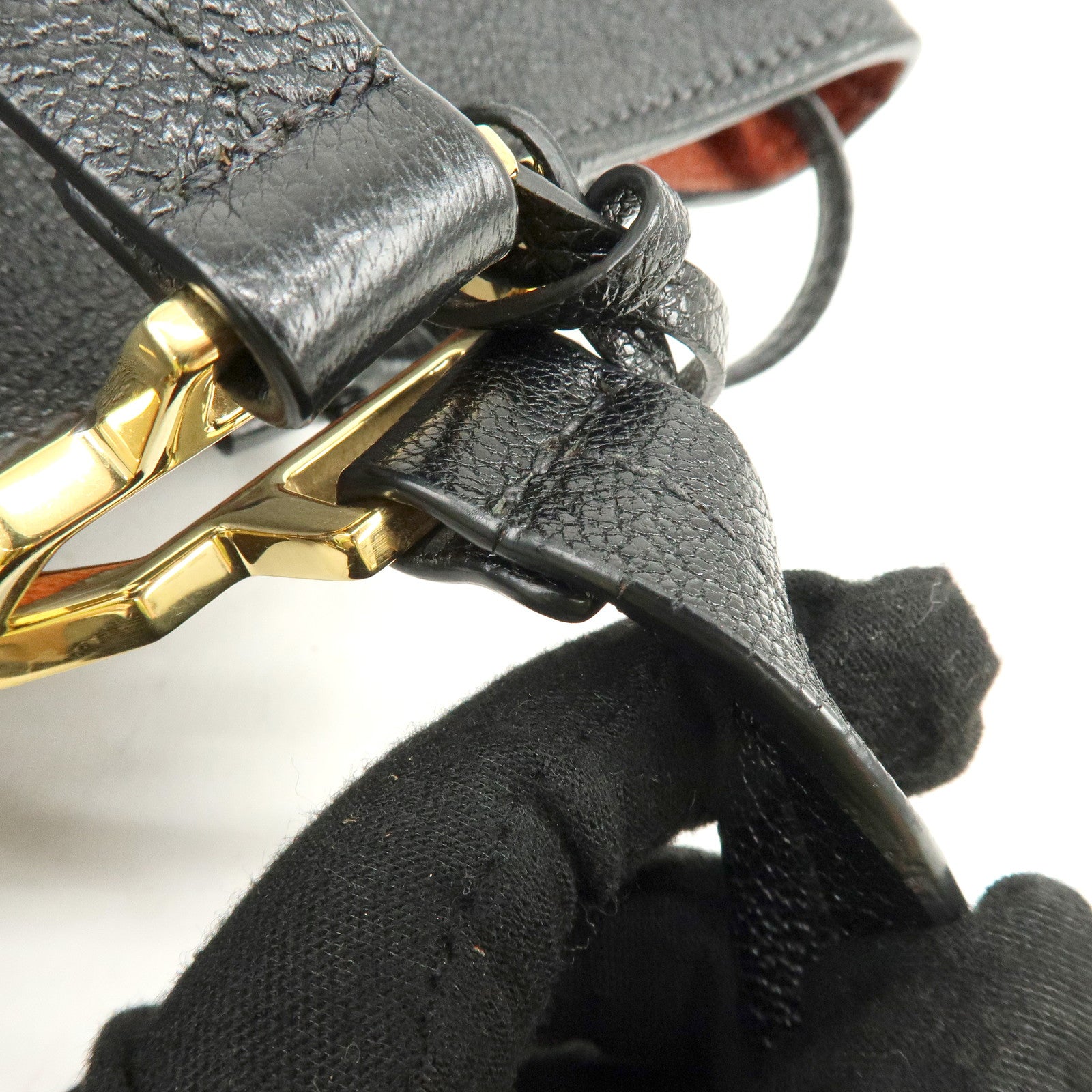MIU MIU Logo Leather Tote Bag Hand Bag Black Gold 5BG025