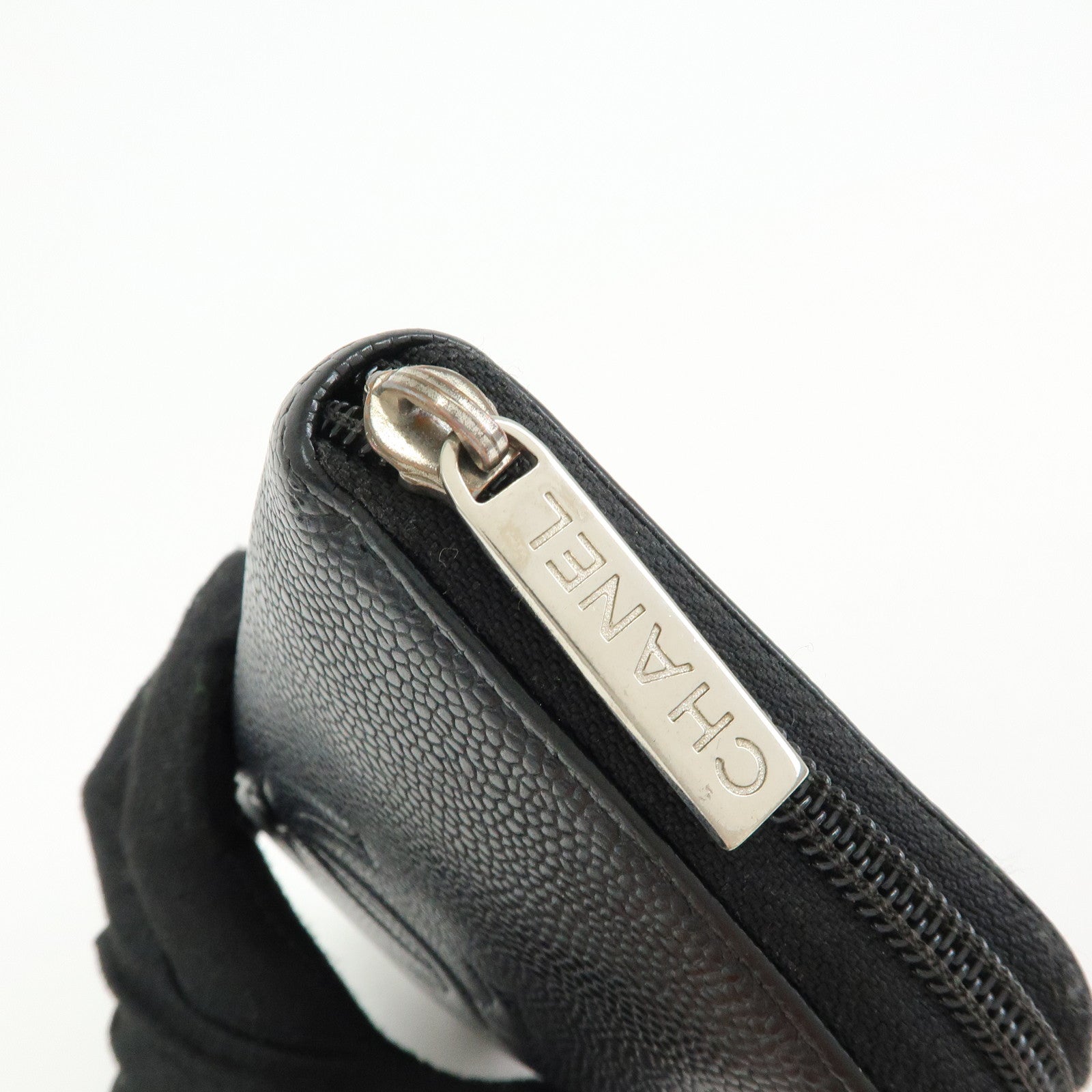 CHANEL COCO Mark Caviarskin Round Zippy Long Wallet Black A50071