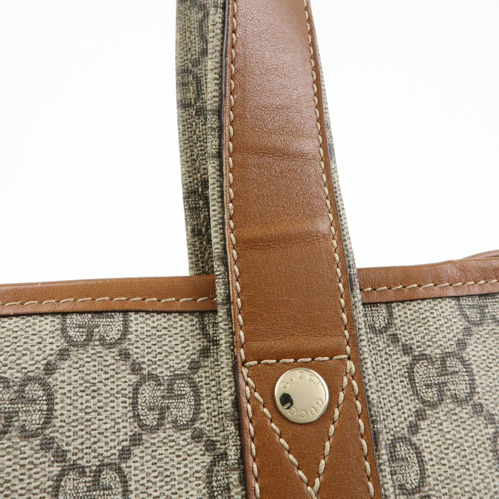 GUCCI sherry GG Supreme Leather Tote Hand Bag Beige Brown 211134