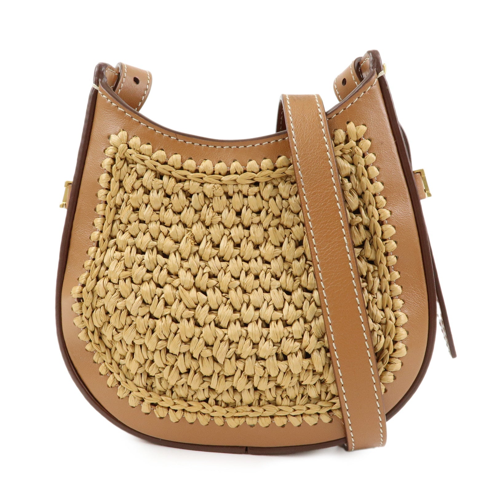 TOD'S Oboe Raffia Leather Shoulder Bag Crossbody Bag Beige Brown